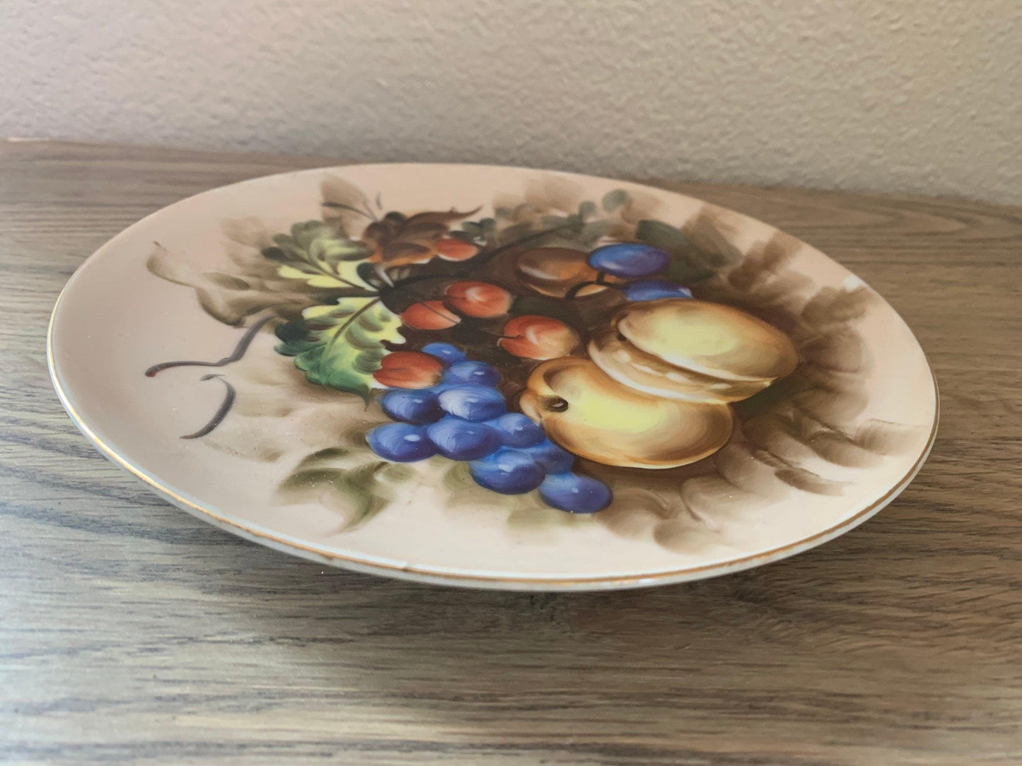 Lefton China Plate, Hand Painted Fruit with Gold Trim, Vintage Porcelain Wall Hanging Plate Made in Japan -Located at Funkyhouse Vintage Antique Store, Weiser Idaho
