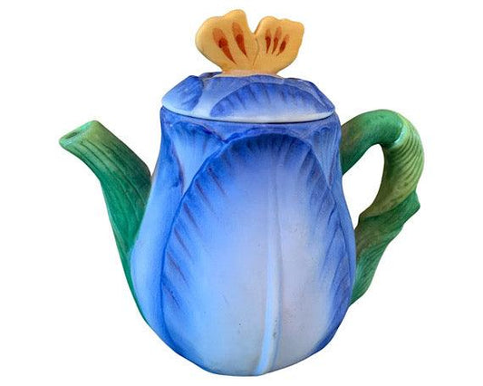 Miniature Teapot By Avon, Blue Seasons Harvest, Ceramic Tea Pot Made In 1995 -Located at Funkyhouse Vintage Antique Store, Weiser Idaho