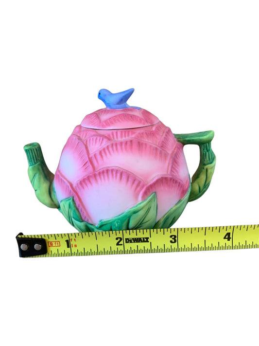 Miniature Teapot By Avon, Pink Peony Seasons Harvest, Ceramic Tea Pot Made In 1995 -Located at Funkyhouse Vintage Antique Store, Weiser Idaho