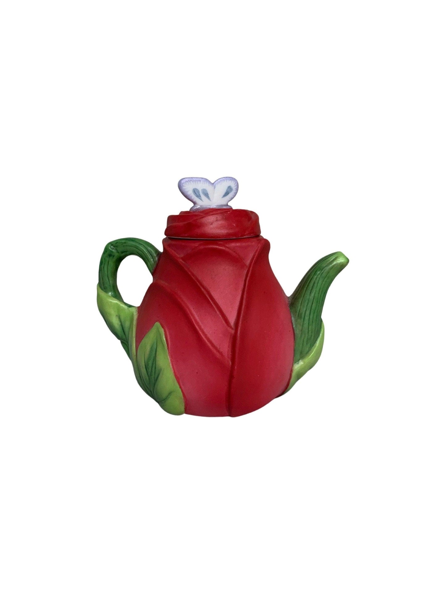 Miniature Teapot By Avon, Red Rose Seasons Harvest, Ceramic Tea Pot Made In 1995 -Located at Funkyhouse Vintage Antique Store, Weiser Idaho