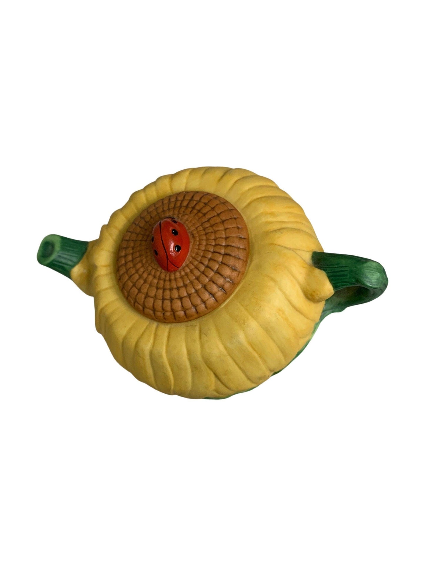 Miniature Teapot By Avon, Yellow Sunflower With Ladybug Seasons Harvest, Ceramic Tea Pot Made In 1995 -Located at Funkyhouse Vintage Antique Store, Weiser Idaho