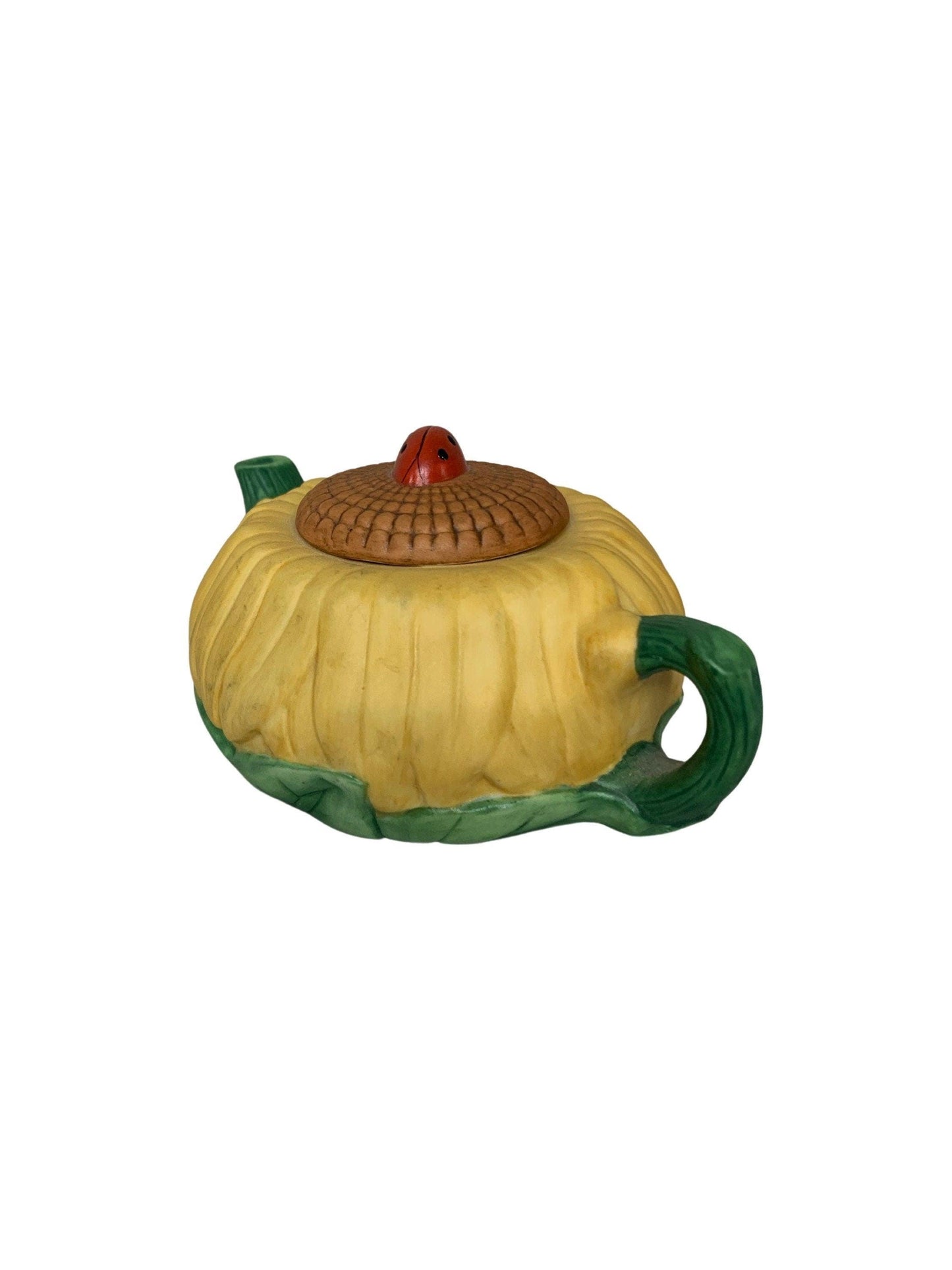 Miniature Teapot By Avon, Yellow Sunflower With Ladybug Seasons Harvest, Ceramic Tea Pot Made In 1995 -Located at Funkyhouse Vintage Antique Store, Weiser Idaho
