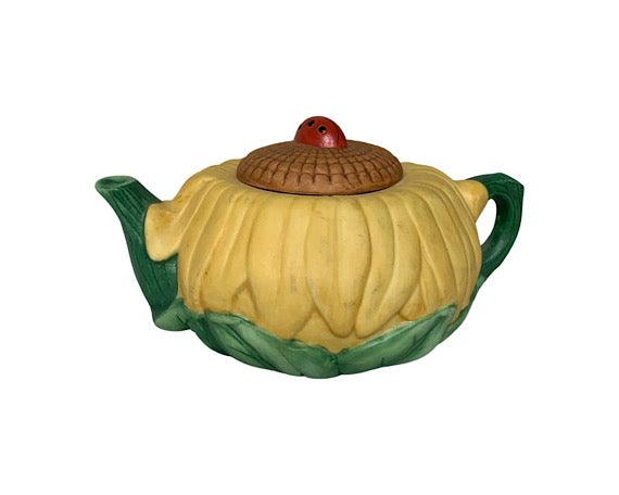 Miniature Teapot By Avon, Yellow Sunflower With Ladybug Seasons Harvest, Ceramic Tea Pot Made In 1995 -Located at Funkyhouse Vintage Antique Store, Weiser Idaho