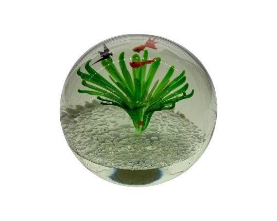 Murano Blown Art Glass Aquarium Paper Weight, Fish and Sea Landscape Scene -Located at Funkyhouse Vintage Antique Store, Weiser Idaho
