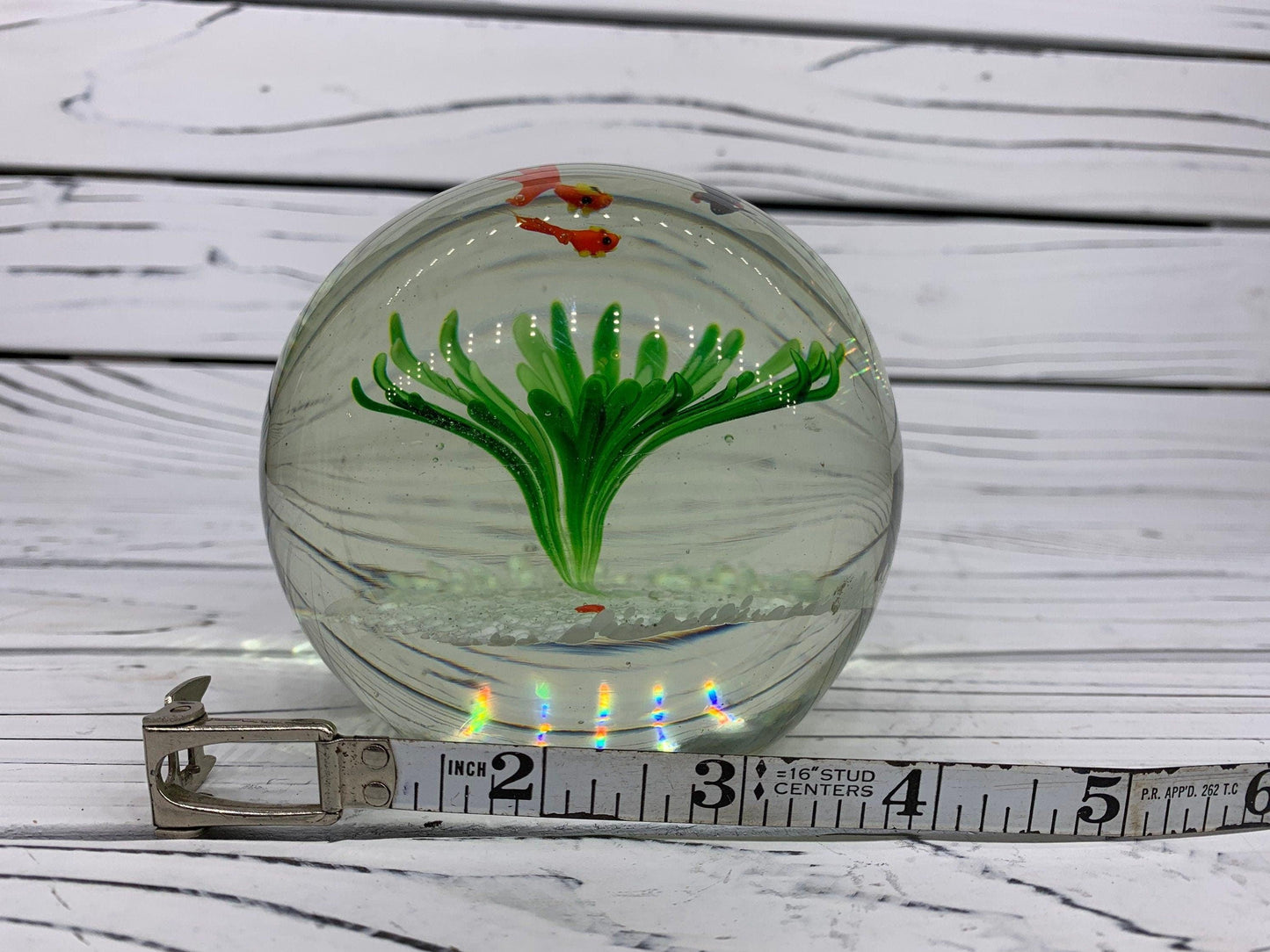 Murano Blown Art Glass Aquarium Paper Weight, Fish and Sea Landscape Scene -Located at Funkyhouse Vintage Antique Store, Weiser Idaho