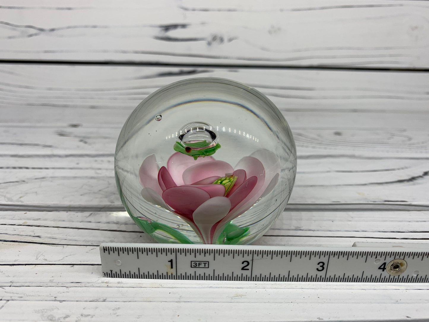 Murano Blown Art Glass Flower Paper Weight, Floral Landscape Scene -Located at Funkyhouse Vintage Antique Store, Weiser Idaho