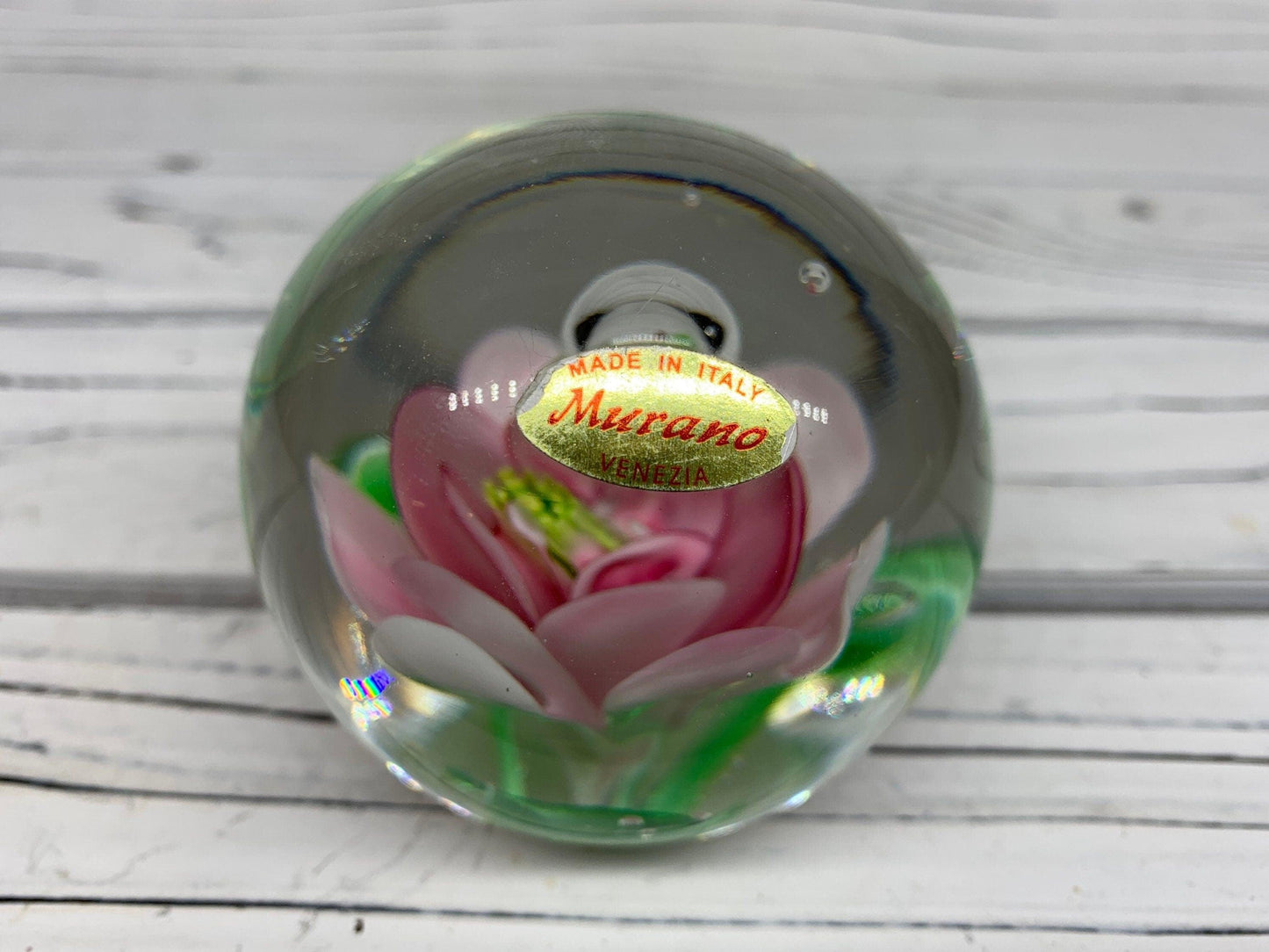 Murano Blown Art Glass Flower Paper Weight, Floral Landscape Scene -Located at Funkyhouse Vintage Antique Store, Weiser Idaho