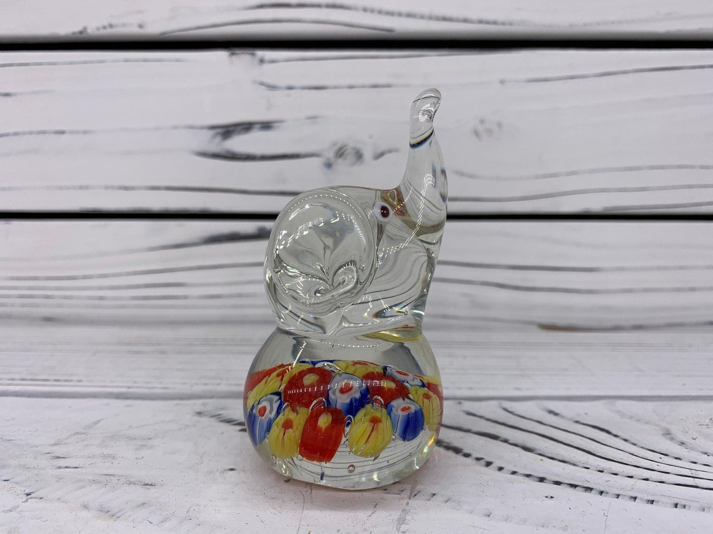 Murano Blown Art Glass Millefiori Elephant Sculpture, Italian Art Paper Weight -Located at Funkyhouse Vintage Antique Store, Weiser Idaho