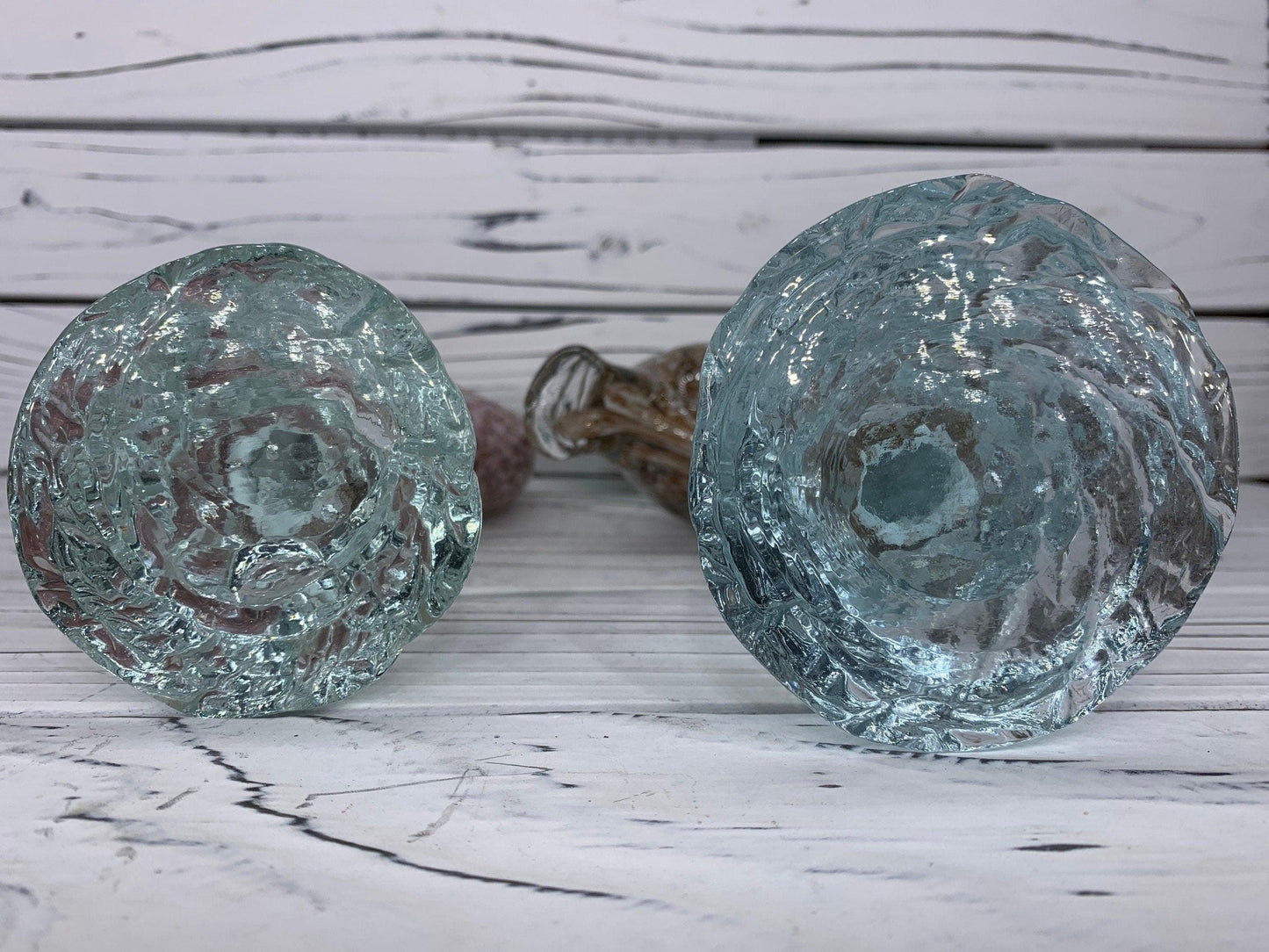 Pair of Murano Blown Glass Heron Sculptures, White and Pink with Gold Dust Birds, Italian Art -Located at Funkyhouse Vintage Antique Store, Weiser Idaho