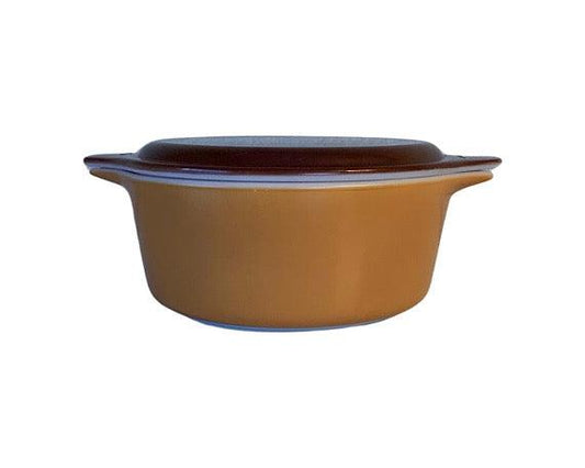 Pyrex 472 1 1/2 Pint Casserole Dish , Old Orchard Pattern, Solid Orange With Solid Brown Lid -Located at Funkyhouse Vintage Antique Store, Weiser Idaho