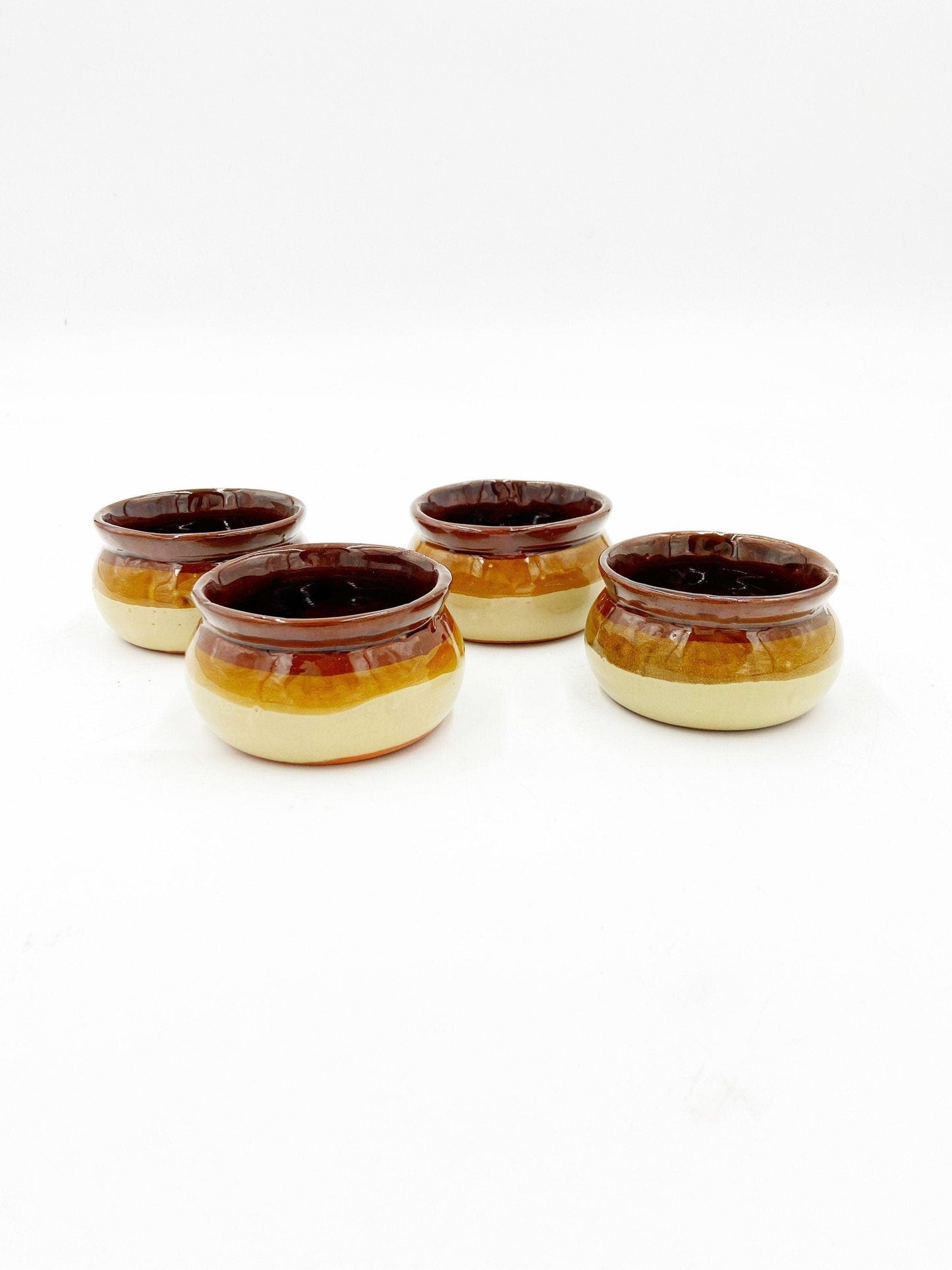 Set Of 4 Vintage Small Ceramic Brown Bowls, Set of Sugar Bowls, Trinket Dishes -Located at Funkyhouse Vintage Antique Store, Weiser Idaho
