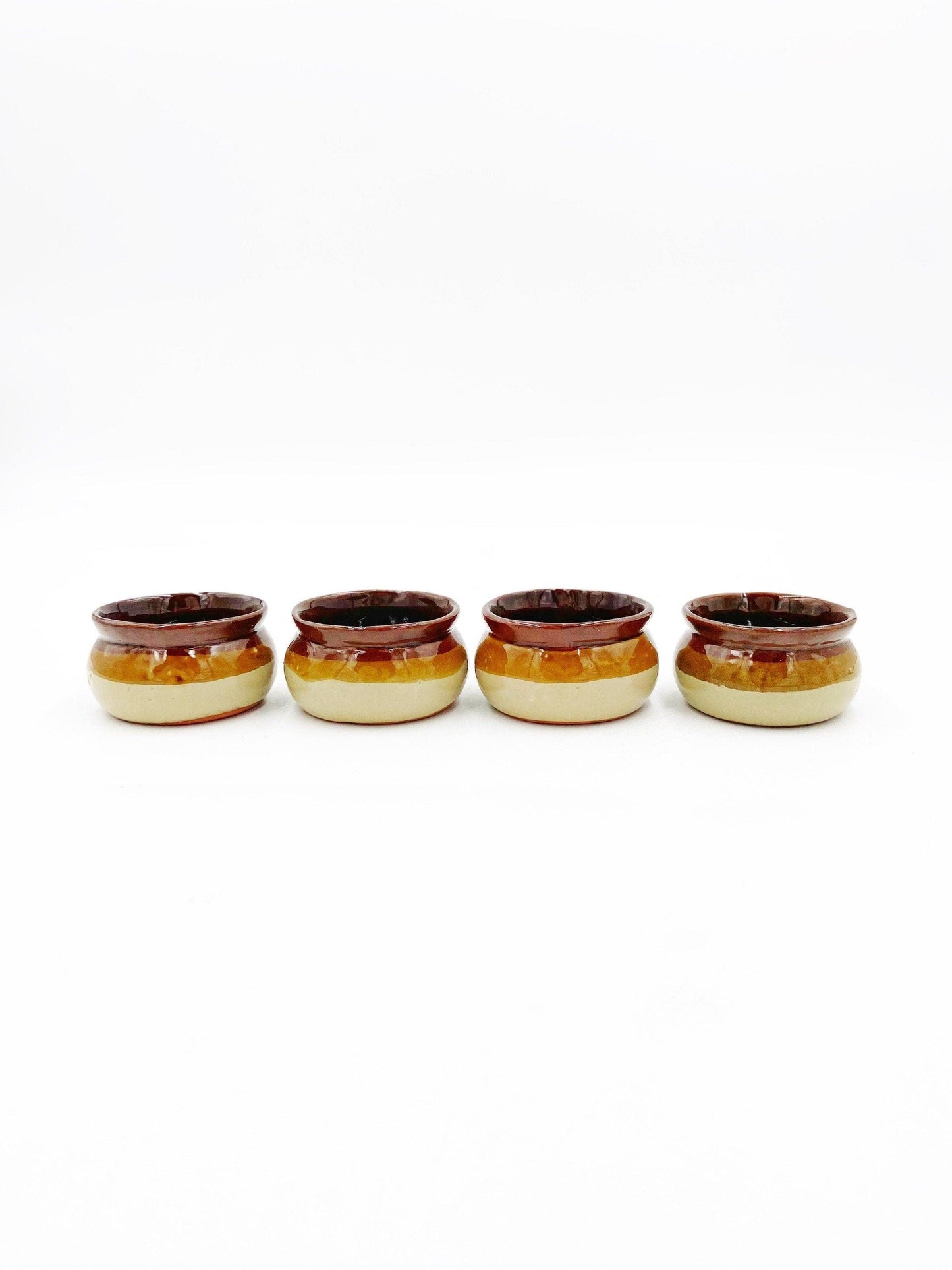 Set Of 4 Vintage Small Ceramic Brown Bowls, Set of Sugar Bowls, Trinket Dishes -Located at Funkyhouse Vintage Antique Store, Weiser Idaho