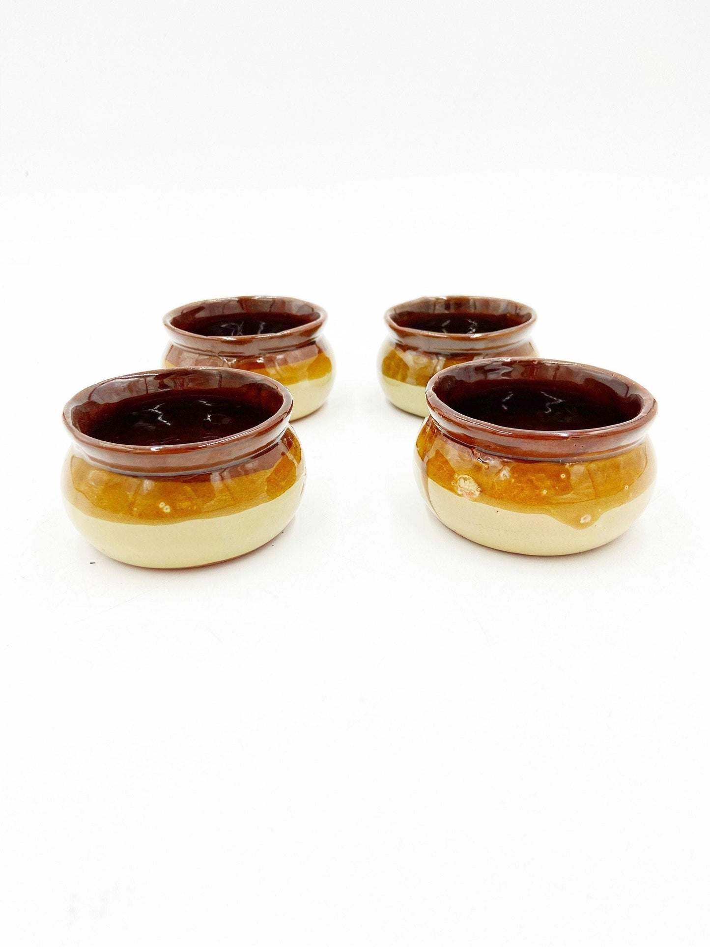 Set Of 4 Vintage Small Ceramic Brown Bowls, Set of Sugar Bowls, Trinket Dishes -Located at Funkyhouse Vintage Antique Store, Weiser Idaho
