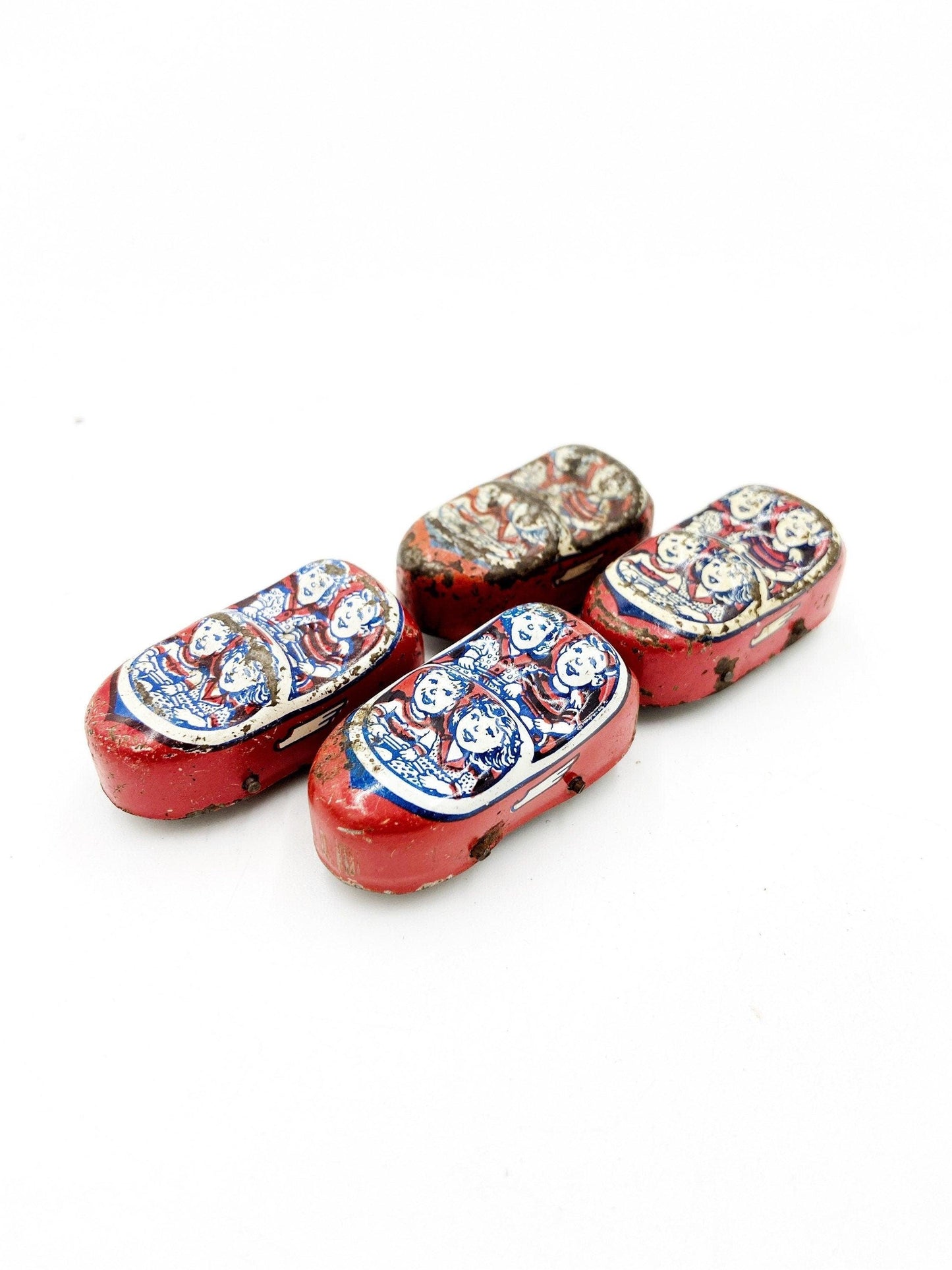 Set Of Four Vintage J Chein Tin Litho Roller Coaster Toy Cars, Antique Roller Coaster Toy Roller Coaster Set -Located at Funkyhouse Vintage Antique Store, Weiser Idaho
