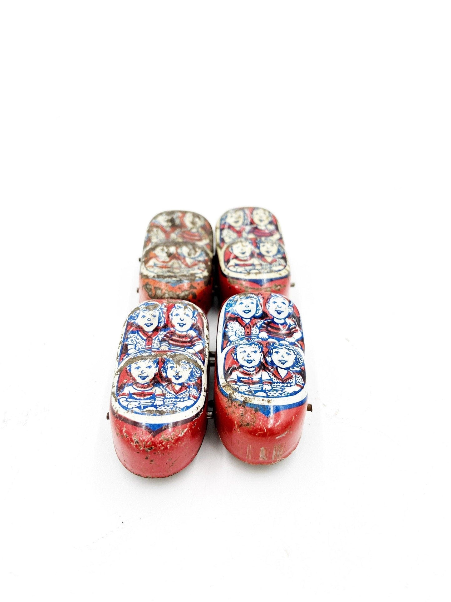 Set Of Four Vintage J Chein Tin Litho Roller Coaster Toy Cars, Antique Roller Coaster Toy Roller Coaster Set -Located at Funkyhouse Vintage Antique Store, Weiser Idaho