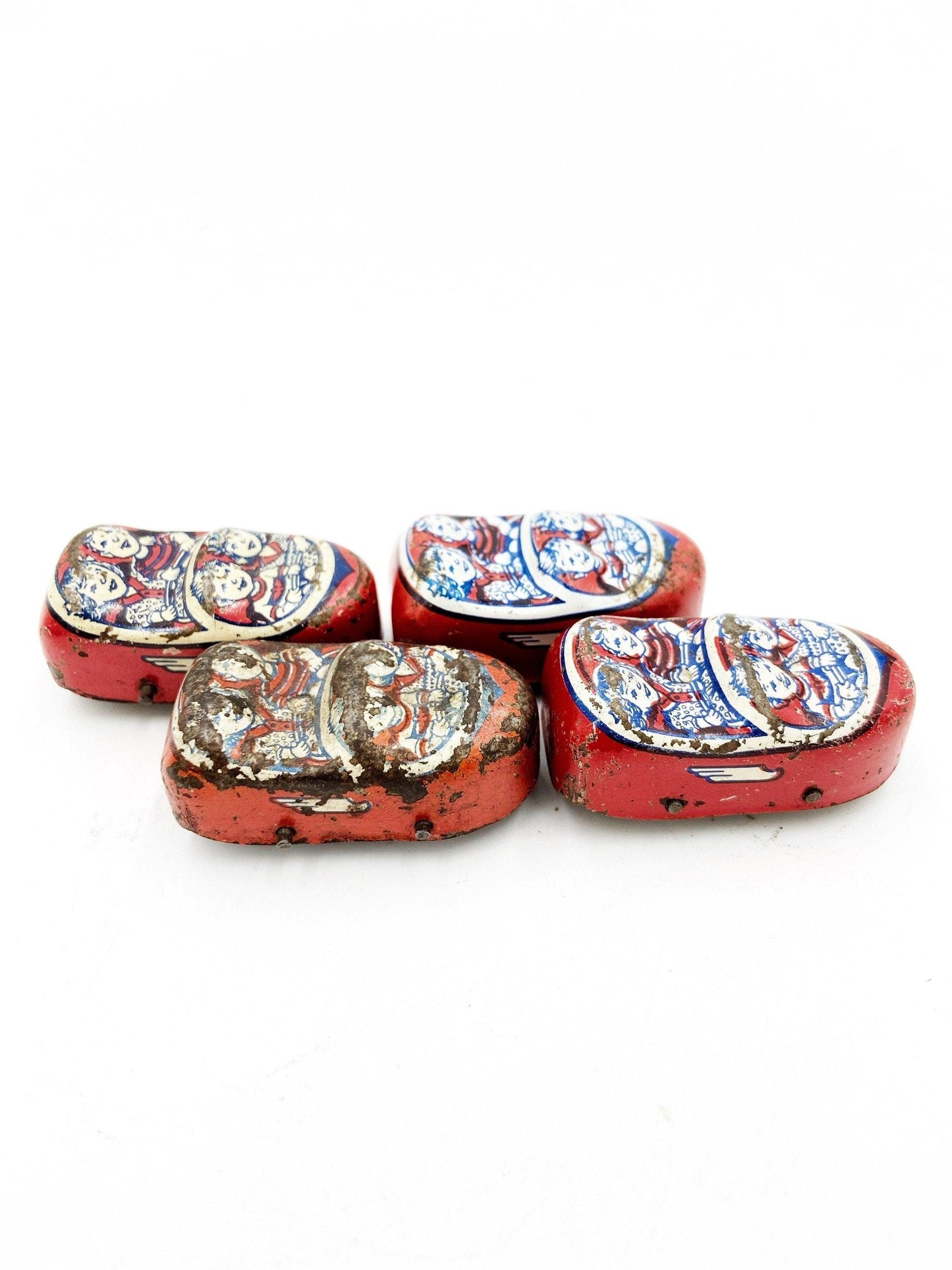 Set Of Four Vintage J Chein Tin Litho Roller Coaster Toy Cars, Antique Roller Coaster Toy Roller Coaster Set -Located at Funkyhouse Vintage Antique Store, Weiser Idaho
