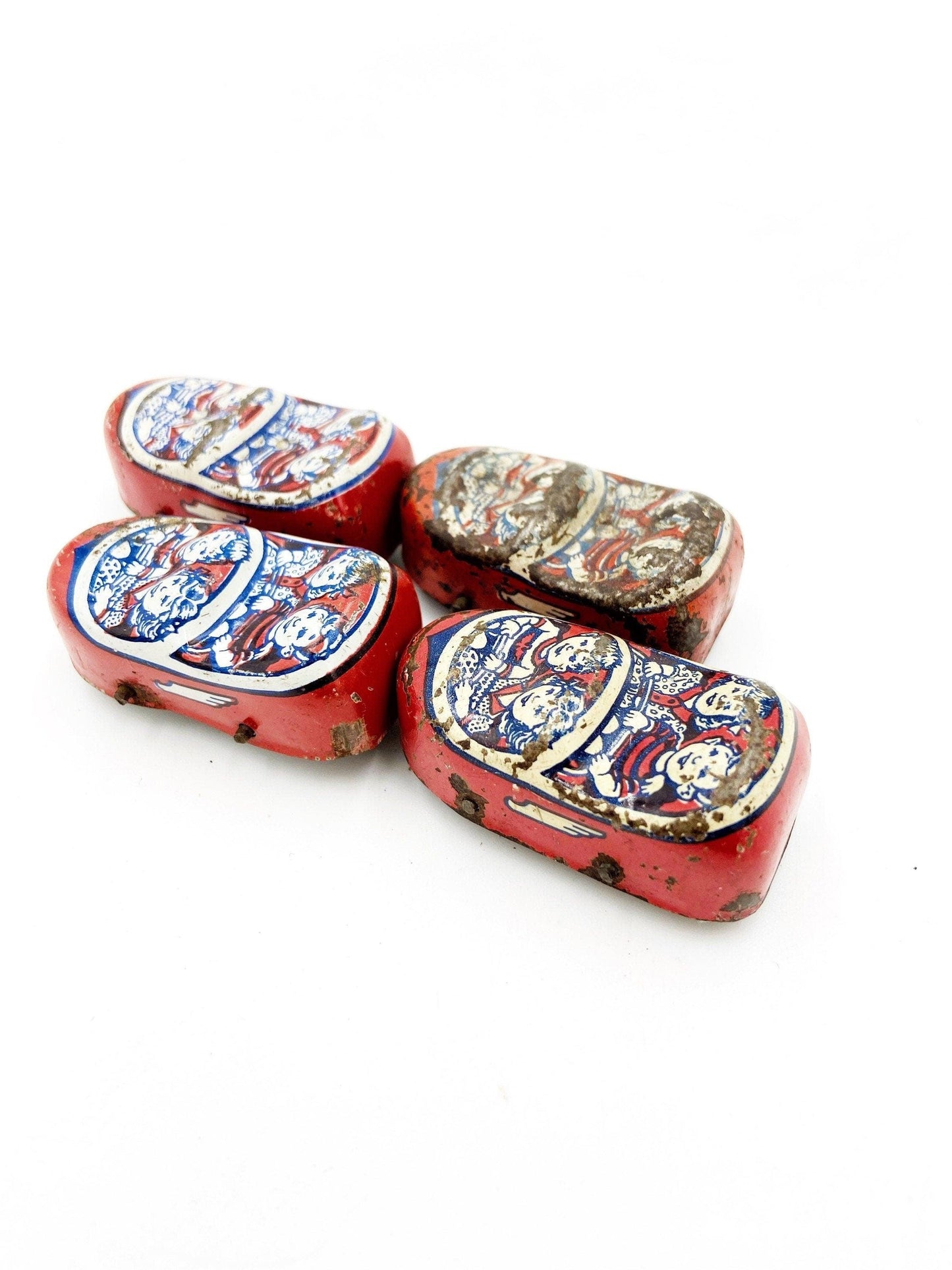 Set Of Four Vintage J Chein Tin Litho Roller Coaster Toy Cars, Antique Roller Coaster Toy Roller Coaster Set -Located at Funkyhouse Vintage Antique Store, Weiser Idaho