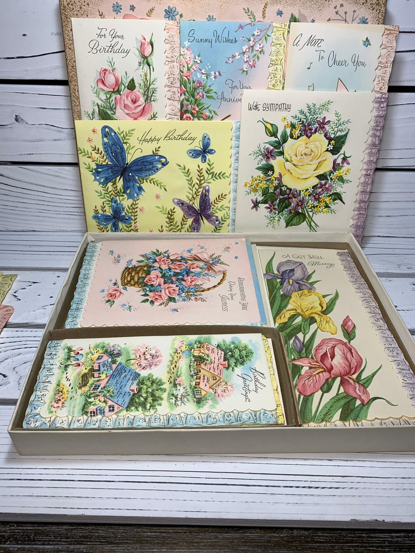 Set of Vintage Greeting Cards, Favorite Trio Variety of Greeting Cards, Birthday, Well Wishes, Thinking of You -Located at Funkyhouse Vintage Antique Store, Weiser Idaho