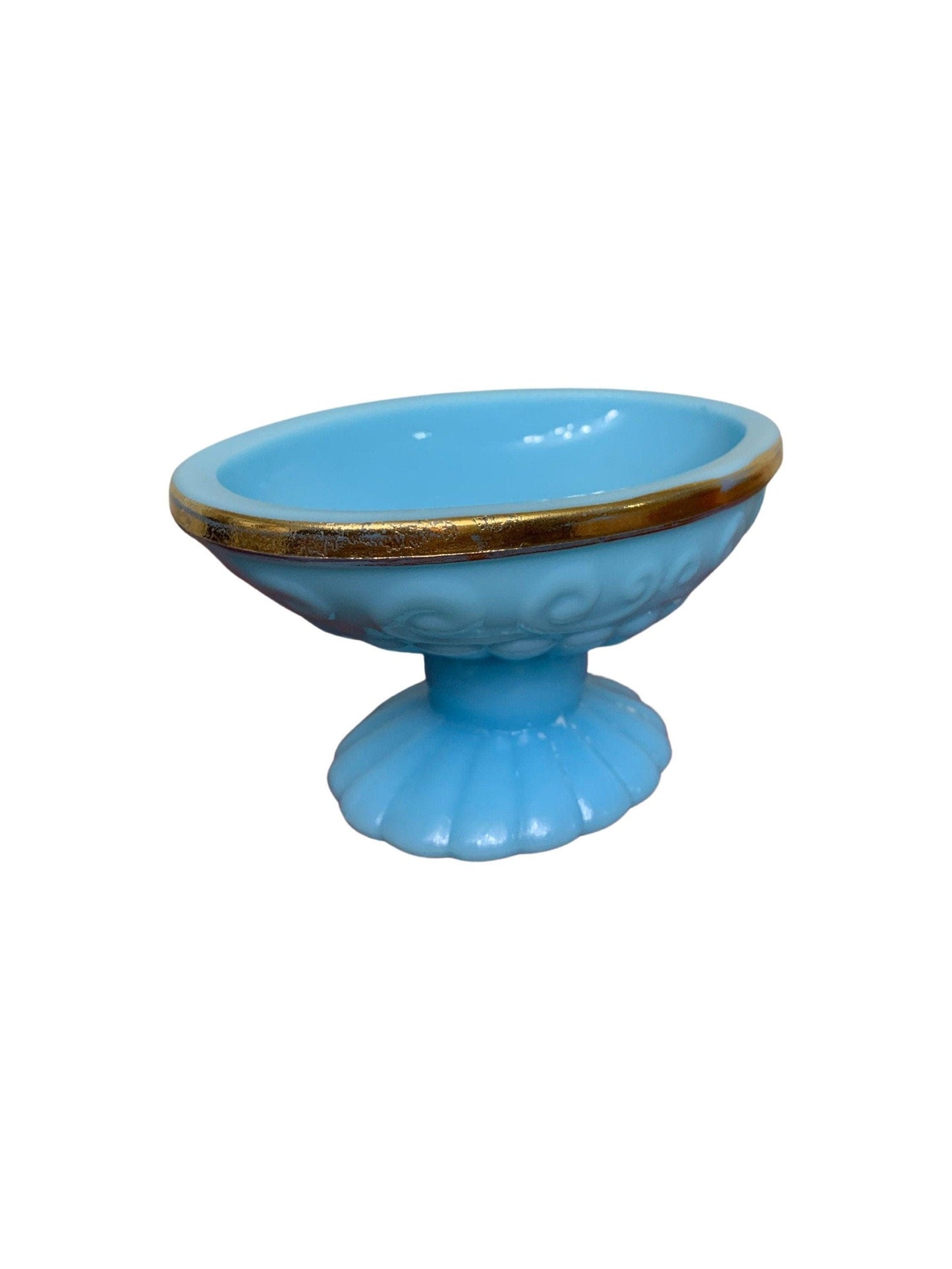 Soap Dish By Avon, Vintage Blue Bathroom Glassware With Gold Edge, Bathroom Decor -Located at Funkyhouse Vintage Antique Store, Weiser Idaho