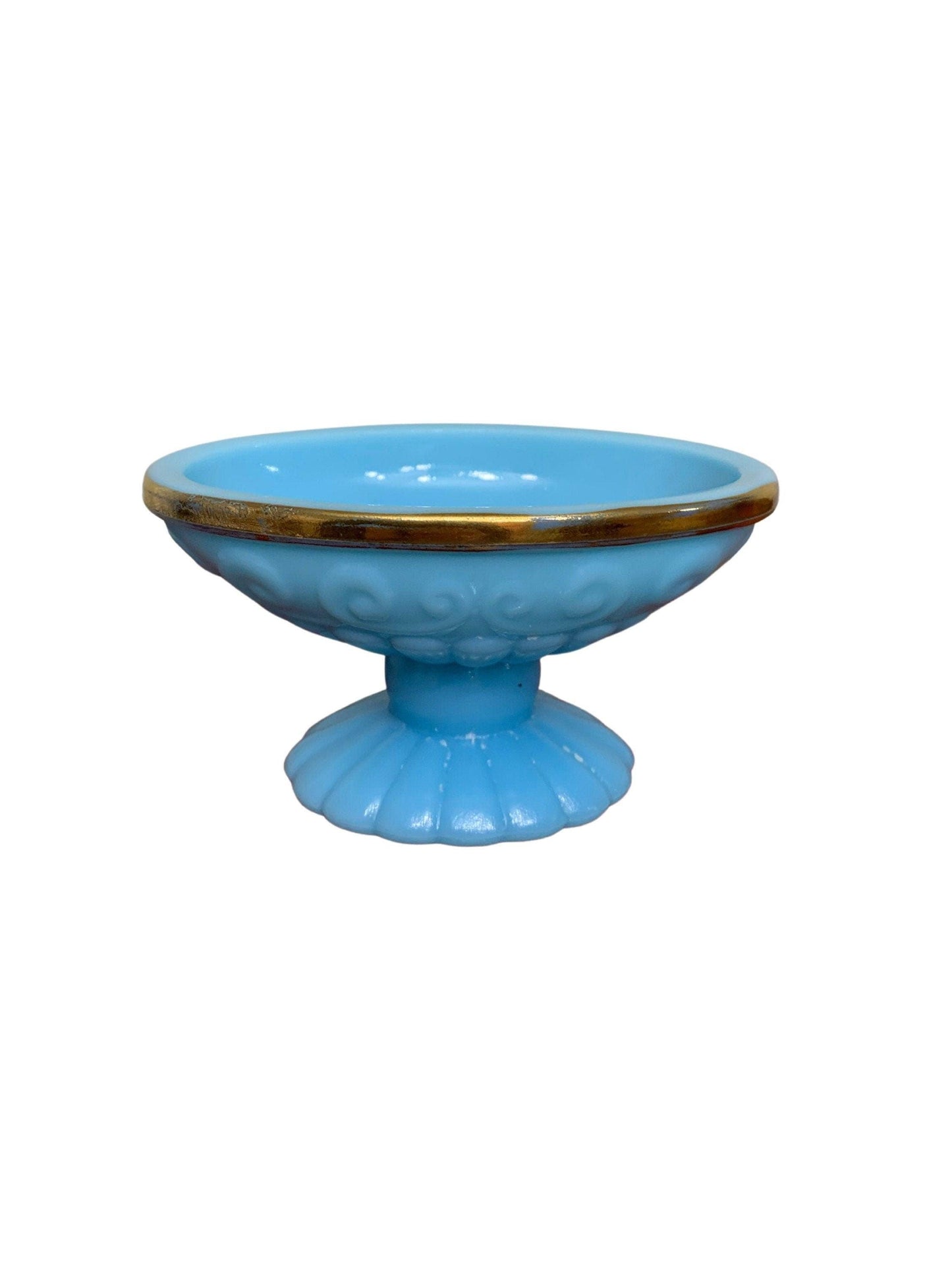 Soap Dish By Avon, Vintage Blue Bathroom Glassware With Gold Edge, Bathroom Decor -Located at Funkyhouse Vintage Antique Store, Weiser Idaho