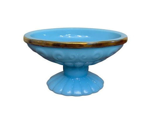 Soap Dish By Avon, Vintage Blue Bathroom Glassware With Gold Edge, Bathroom Decor -Located at Funkyhouse Vintage Antique Store, Weiser Idaho