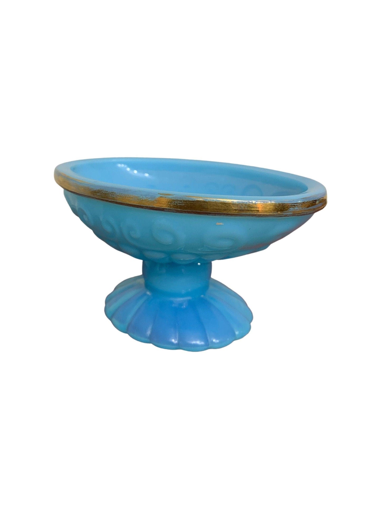 Soap Dish By Avon, Vintage Blue Bathroom Glassware With Gold Edge, Bathroom Decor -Located at Funkyhouse Vintage Antique Store, Weiser Idaho