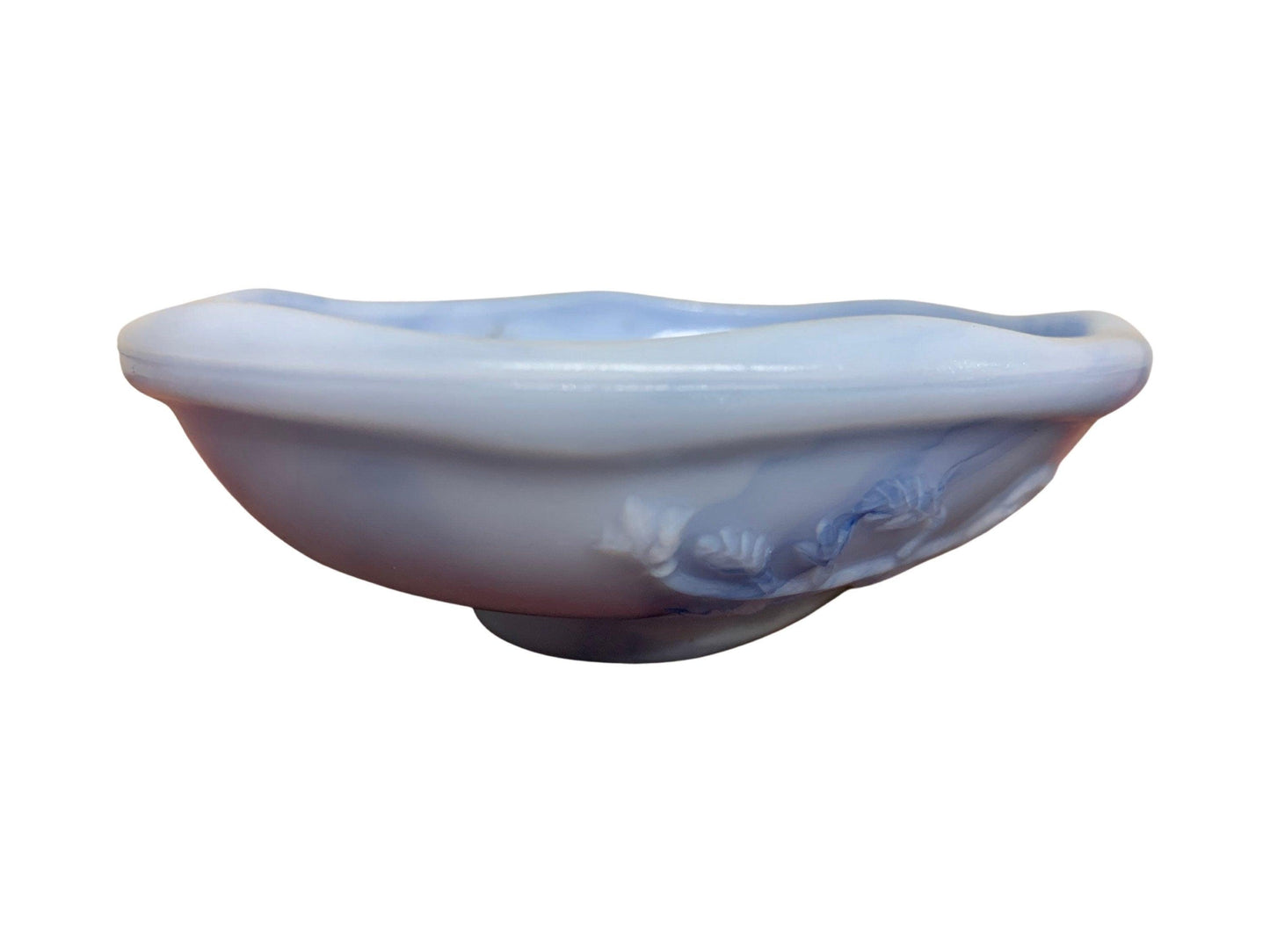 Soap Dish By Avon, Vintage Marbled Blue Bathroom Glassware With Flower Detail -Located at Funkyhouse Vintage Antique Store, Weiser Idaho