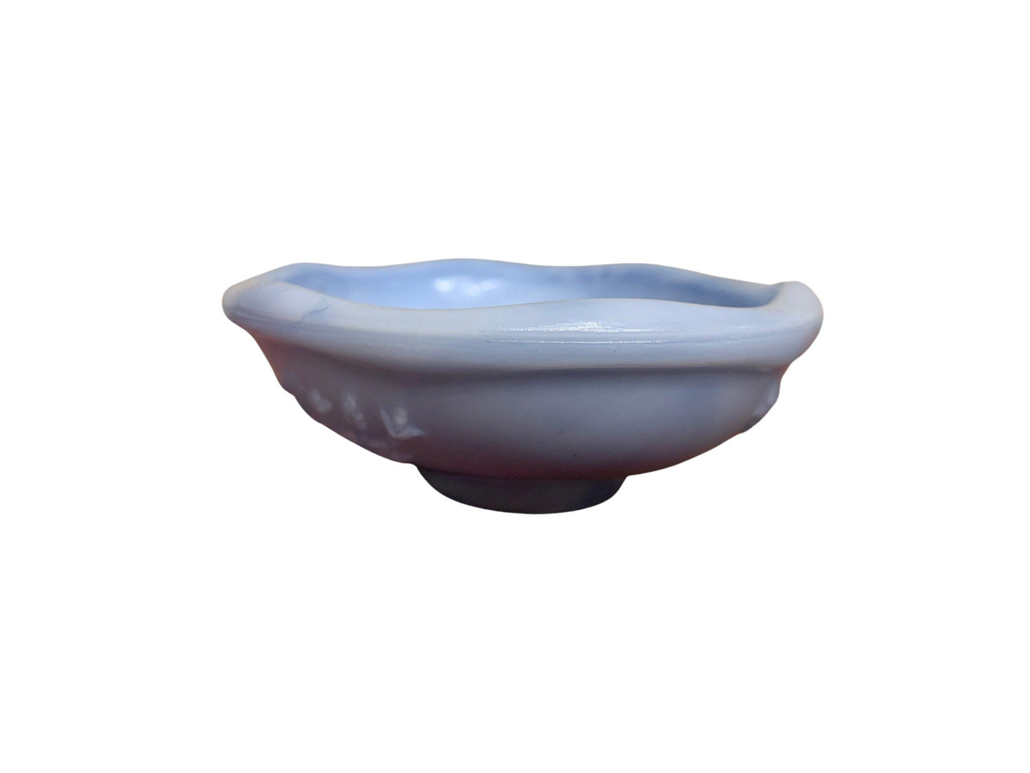 Soap Dish By Avon, Vintage Marbled Blue Bathroom Glassware With Flower Detail -Located at Funkyhouse Vintage Antique Store, Weiser Idaho