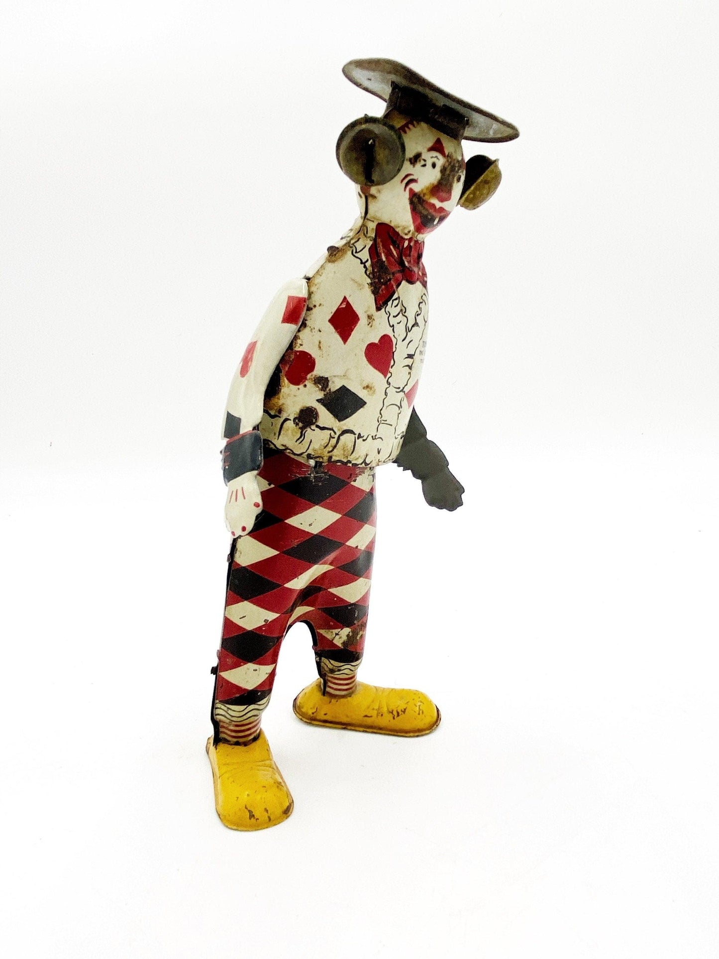Tom Twist ‘The Funny Show’ The Funny Clown by The Ferdinand Strauss Corporation, Circa 1920s, Wind Up Tin Toys, Red Black White -Located at Funkyhouse Vintage Antique Store, Weiser Idaho