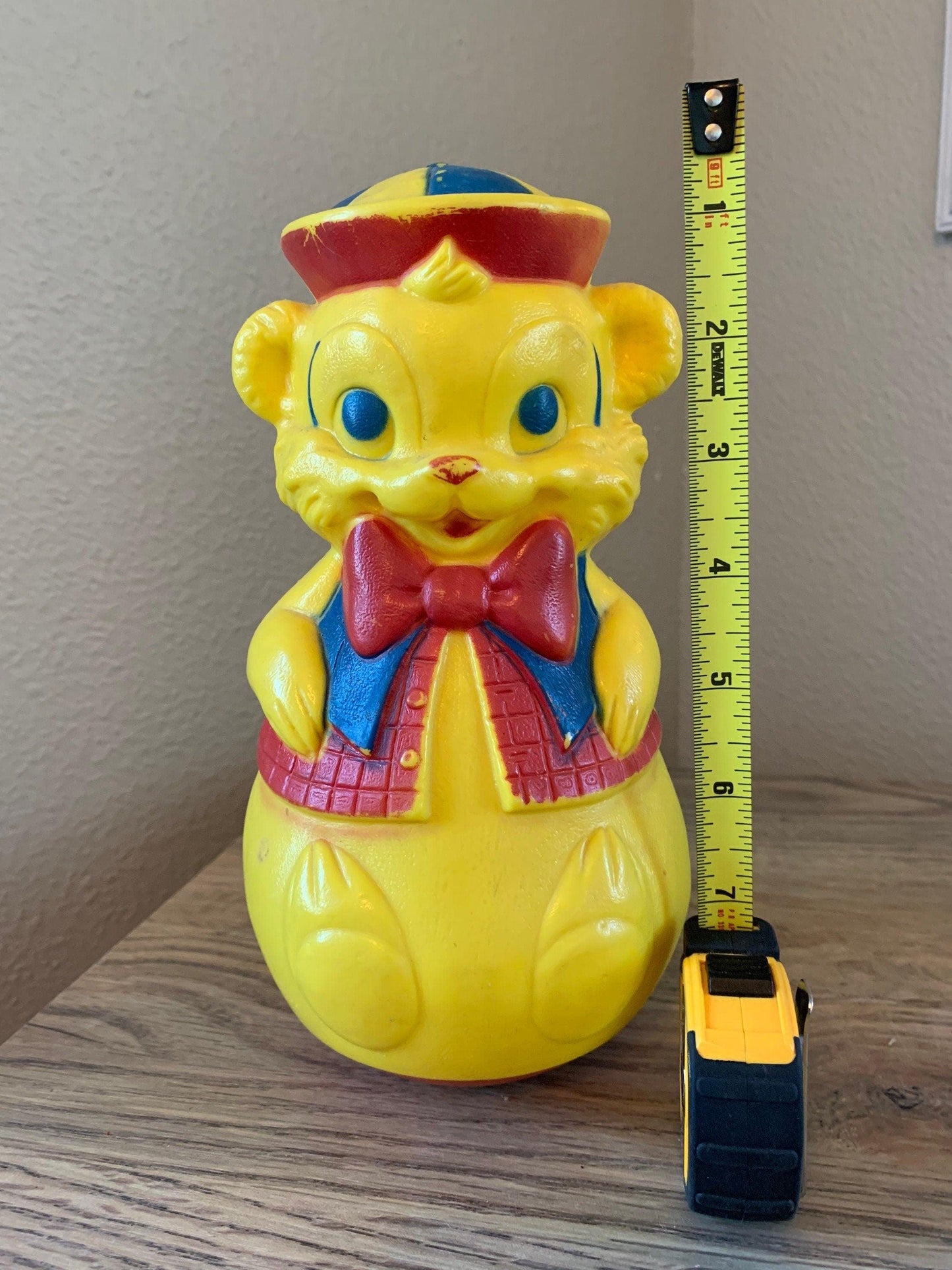 Toy Bear By Eldon, Vintage Rolly Polly Hard Yellow Plastic Bear -Located at Funkyhouse Vintage Antique Store, Weiser Idaho