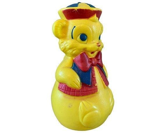 Toy Bear By Eldon, Vintage Rolly Polly Hard Yellow Plastic Bear -Located at Funkyhouse Vintage Antique Store, Weiser Idaho