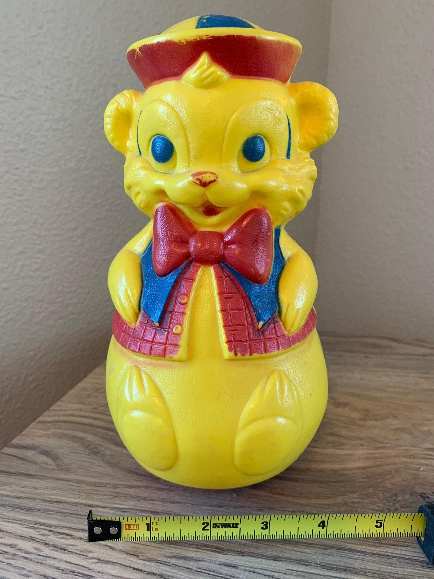 Toy Bear By Eldon, Vintage Rolly Polly Hard Yellow Plastic Bear -Located at Funkyhouse Vintage Antique Store, Weiser Idaho