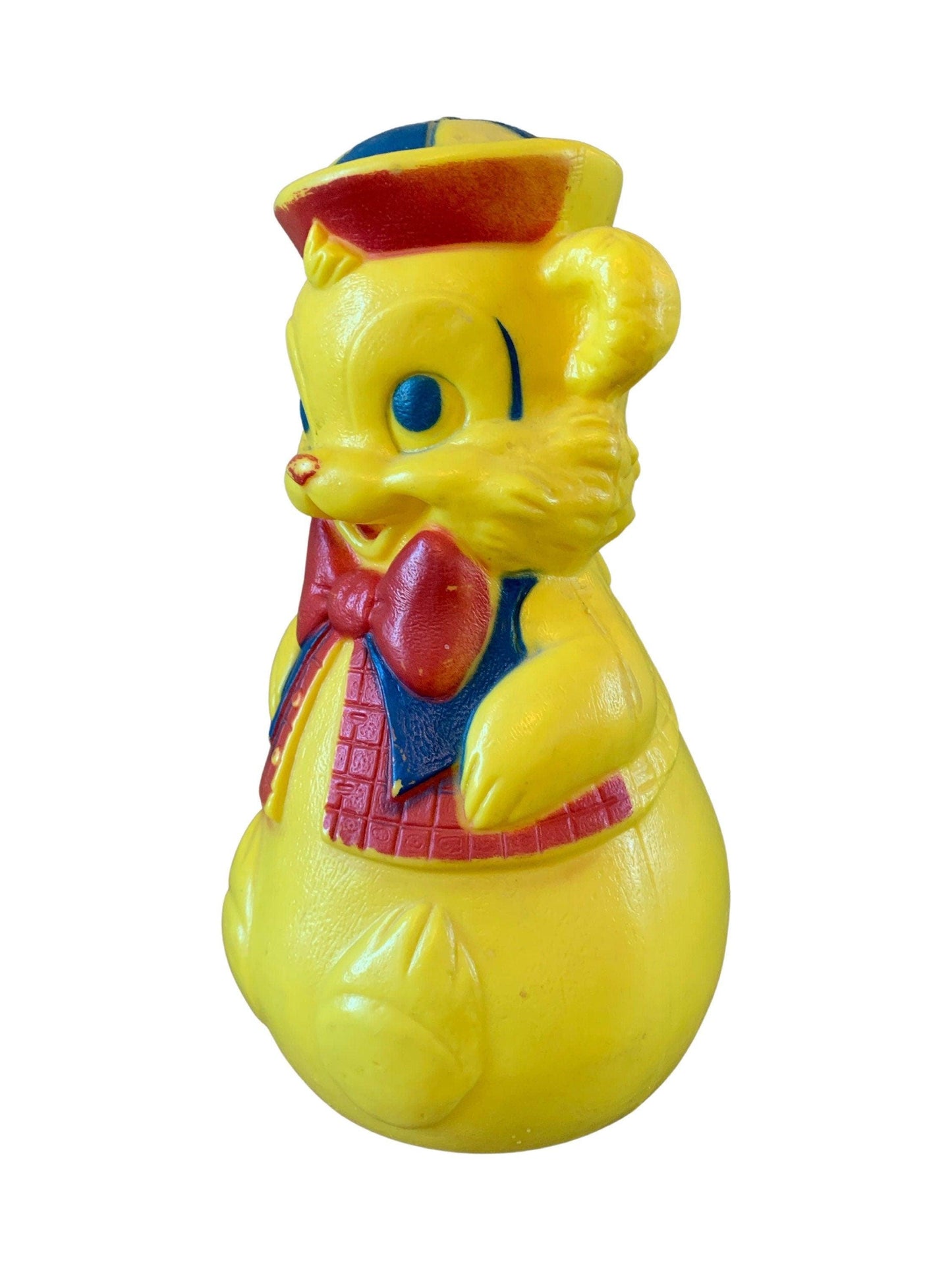 Toy Bear By Eldon, Vintage Rolly Polly Hard Yellow Plastic Bear -Located at Funkyhouse Vintage Antique Store, Weiser Idaho