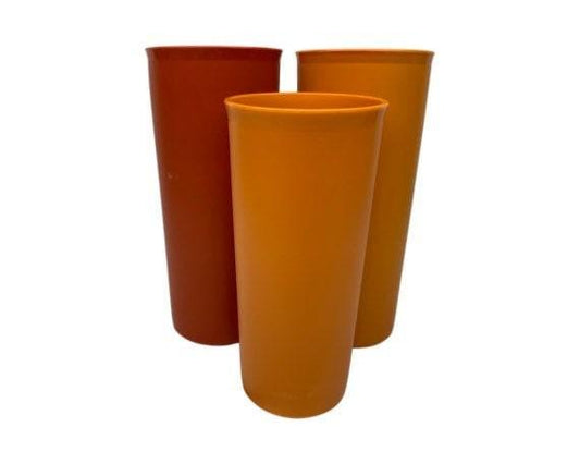 Tupperware Cups, Set of 3 Vintage Tumblers, Orange and Red -Located at Funkyhouse Vintage Antique Store, Weiser Idaho