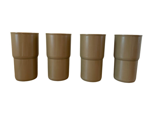 Tupperware Cups, Set of 4 Vintage Impressions Brown Tumblers, 12 Oz -Located at Funkyhouse Vintage Antique Store, Weiser Idaho