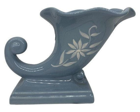 Vintage Abingdon Cornucopia Vase, Blue Mid Century Decor, Shell Style Home Decor -Located at Funkyhouse Vintage Antique Store, Weiser Idaho