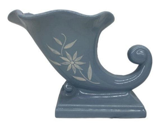 Vintage Abingdon Vase, Blue Mid Century Cornucopia Decor, Shell Style Home Decor -Located at Funkyhouse Vintage Antique Store, Weiser Idaho