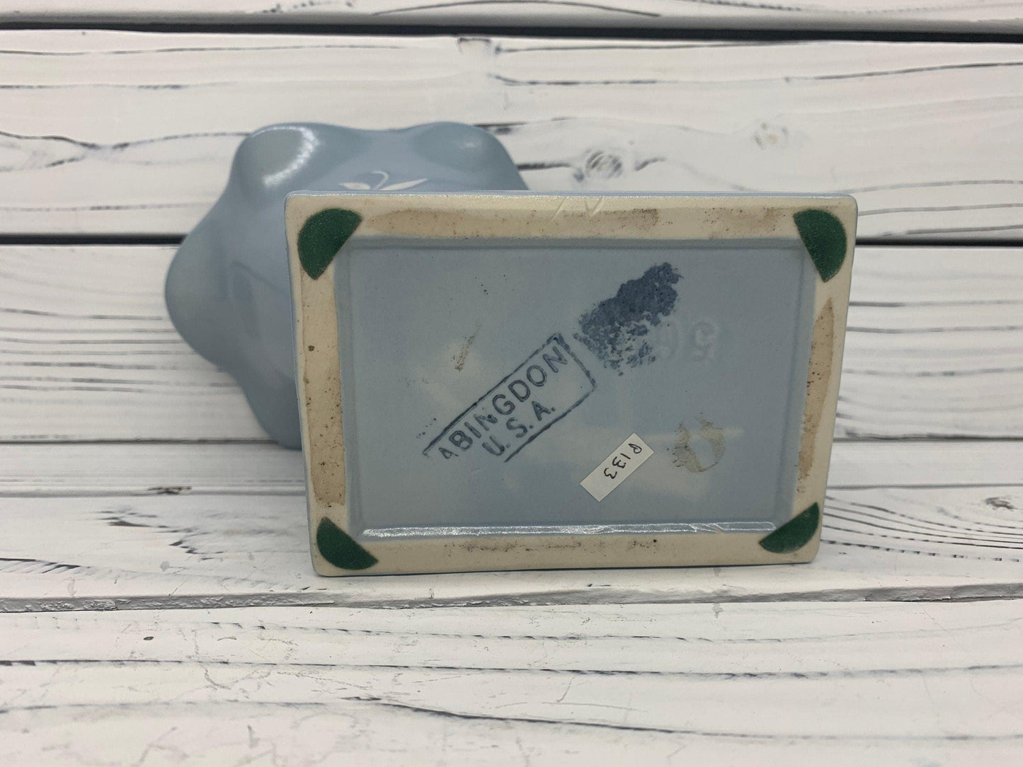 Vintage Abingdon Vase, Blue Mid Century Cornucopia Decor, Shell Style Home Decor -Located at Funkyhouse Vintage Antique Store, Weiser Idaho
