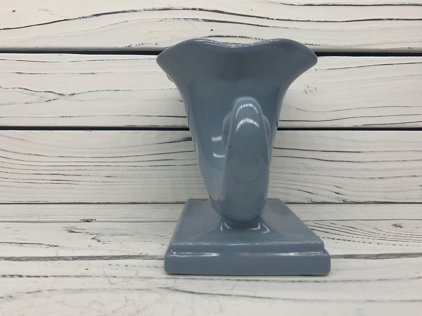 Vintage Abingdon Vase, Blue Mid Century Cornucopia Decor, Shell Style Home Decor -Located at Funkyhouse Vintage Antique Store, Weiser Idaho