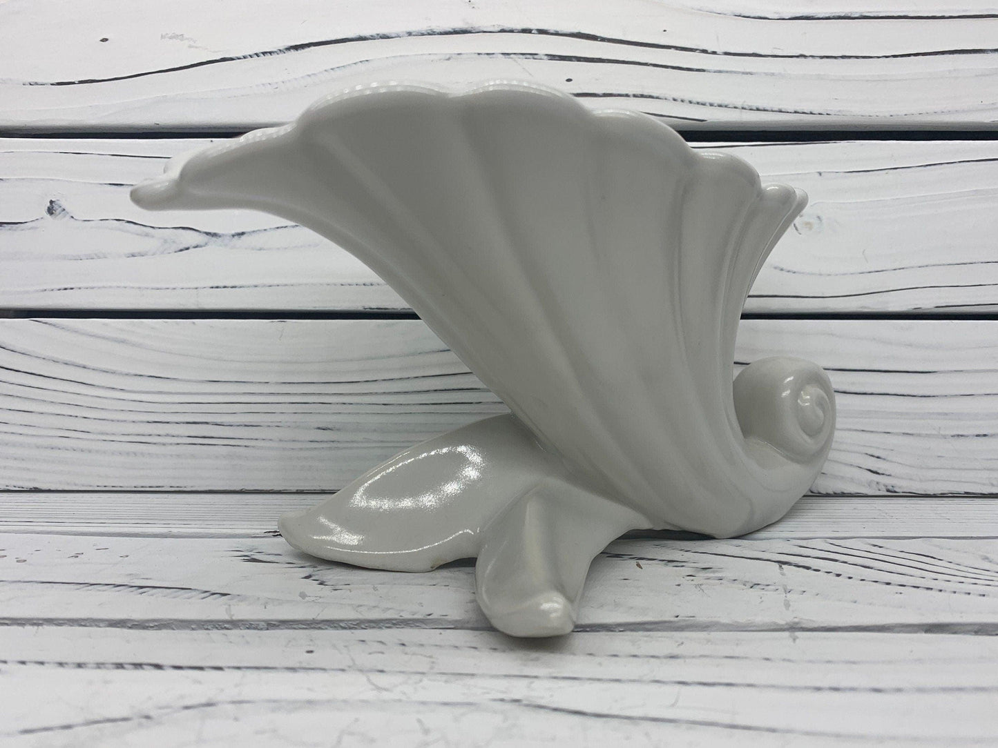 Vintage Abingdon Vase, White Mid Century Cornucopia Decor, Shell Style Home Decor -Located at Funkyhouse Vintage Antique Store, Weiser Idaho