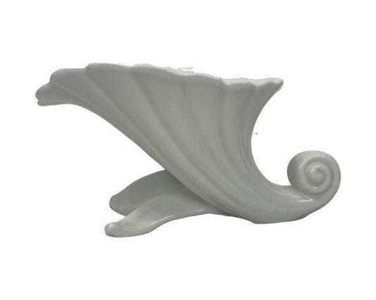 Vintage Abingdon Vase, White Mid Century Cornucopia Decor, Shell Style Home Decor -Located at Funkyhouse Vintage Antique Store, Weiser Idaho