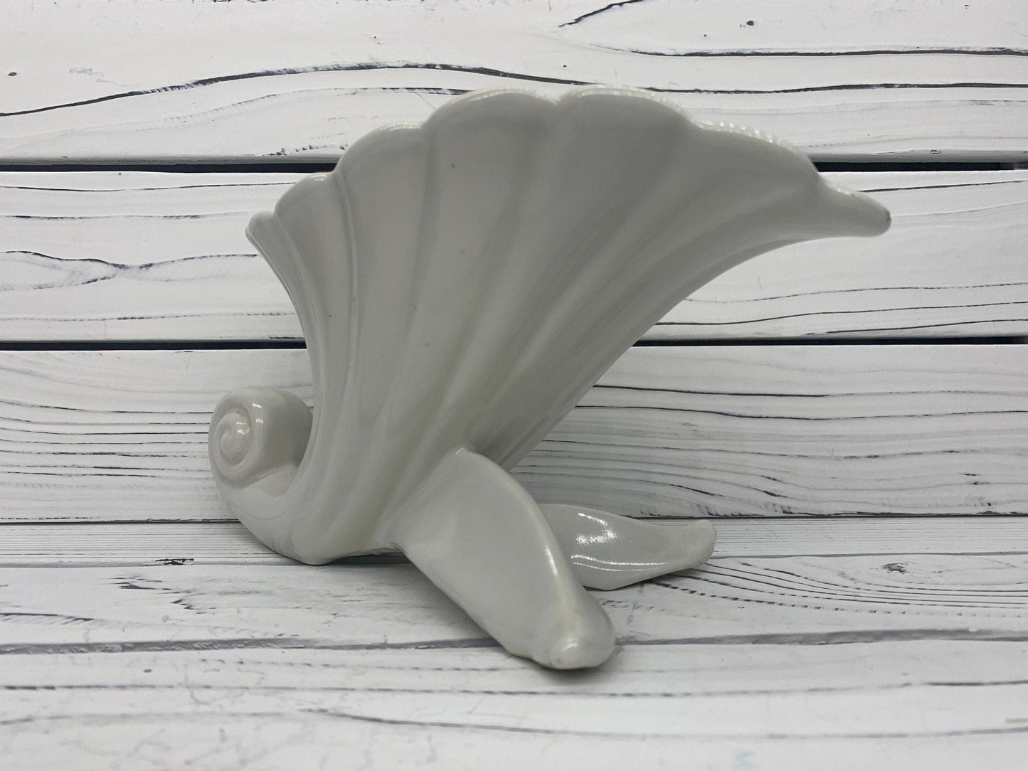 Vintage Abingdon Vase, White Mid Century Cornucopia Decor, Shell Style Home Decor -Located at Funkyhouse Vintage Antique Store, Weiser Idaho