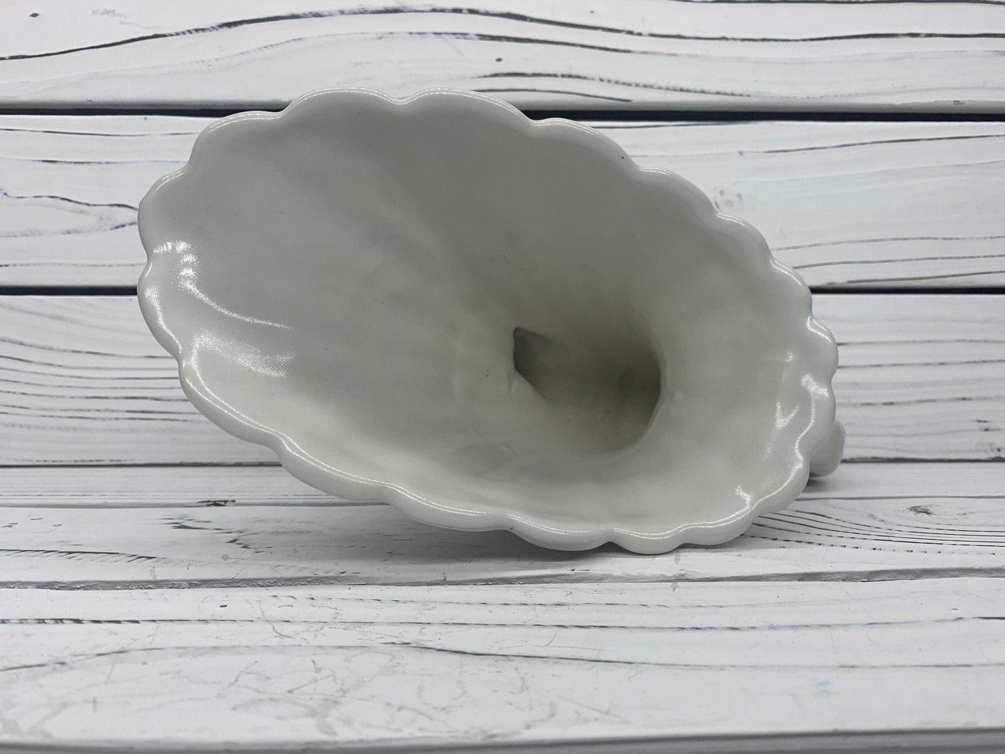 Vintage Abingdon Vase, White Mid Century Cornucopia Decor, Shell Style Home Decor -Located at Funkyhouse Vintage Antique Store, Weiser Idaho