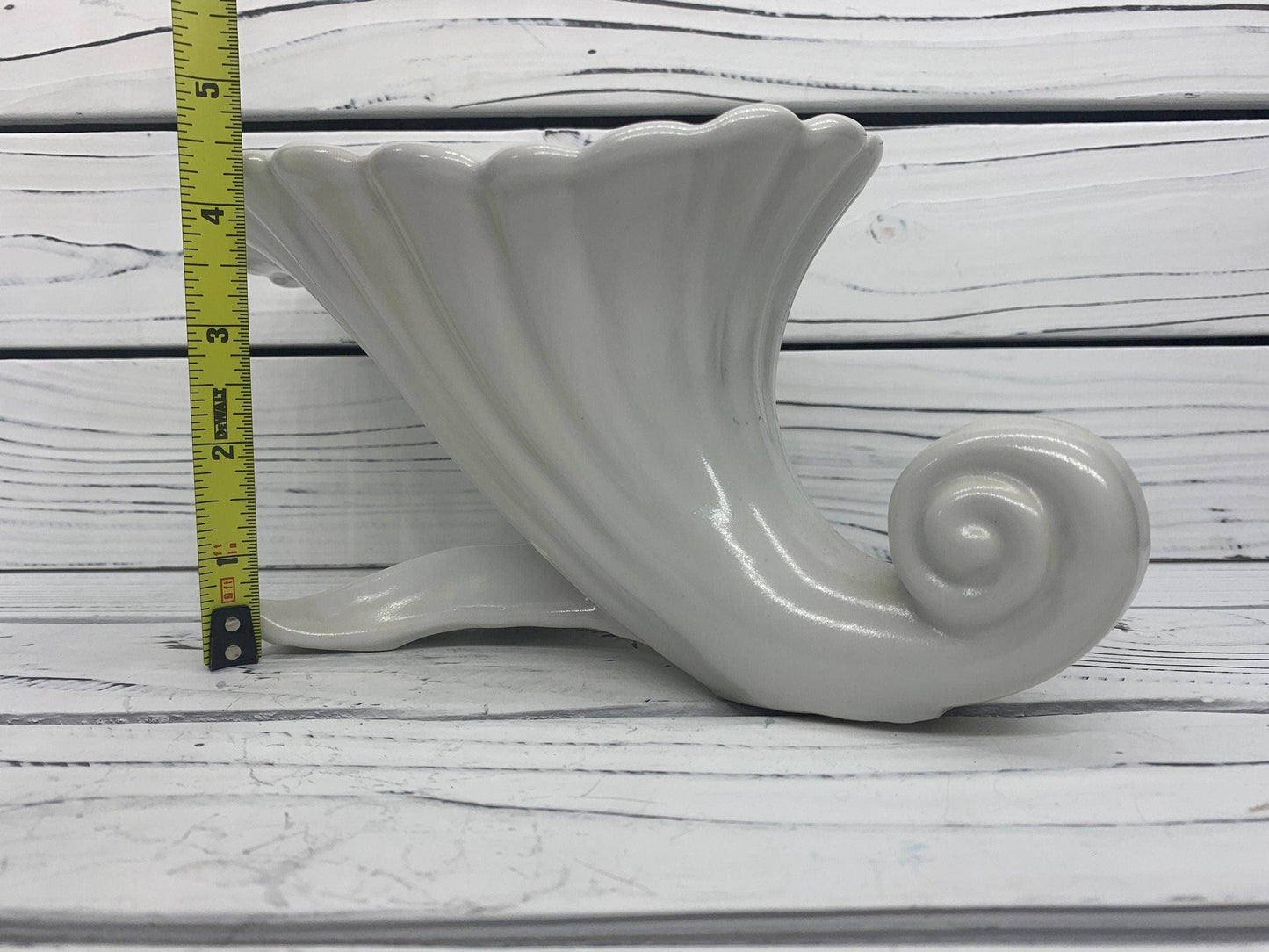 Vintage Abingdon Vase, White Mid Century Cornucopia Decor, Shell Style Home Decor -Located at Funkyhouse Vintage Antique Store, Weiser Idaho