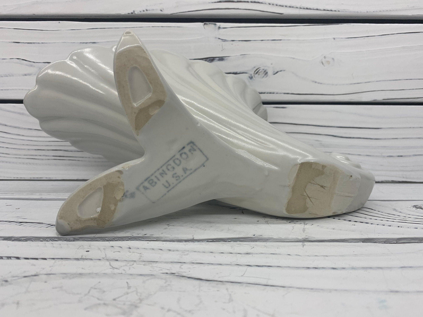Vintage Abingdon Vase, White Mid Century Cornucopia Decor, Shell Style Home Decor -Located at Funkyhouse Vintage Antique Store, Weiser Idaho
