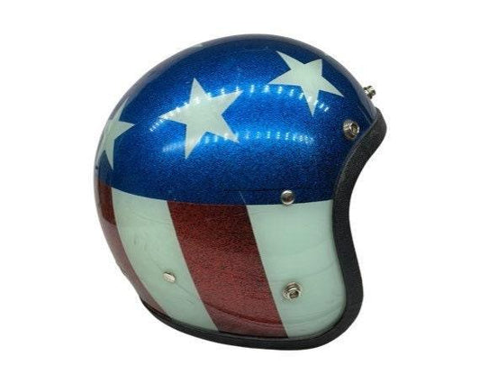 Vintage American Flag Motorcycle Helmet, Stars and Stripes Captain America 60s 70s Helmet, Nesco 6410 -Located at Funkyhouse Vintage Antique Store, Weiser Idaho