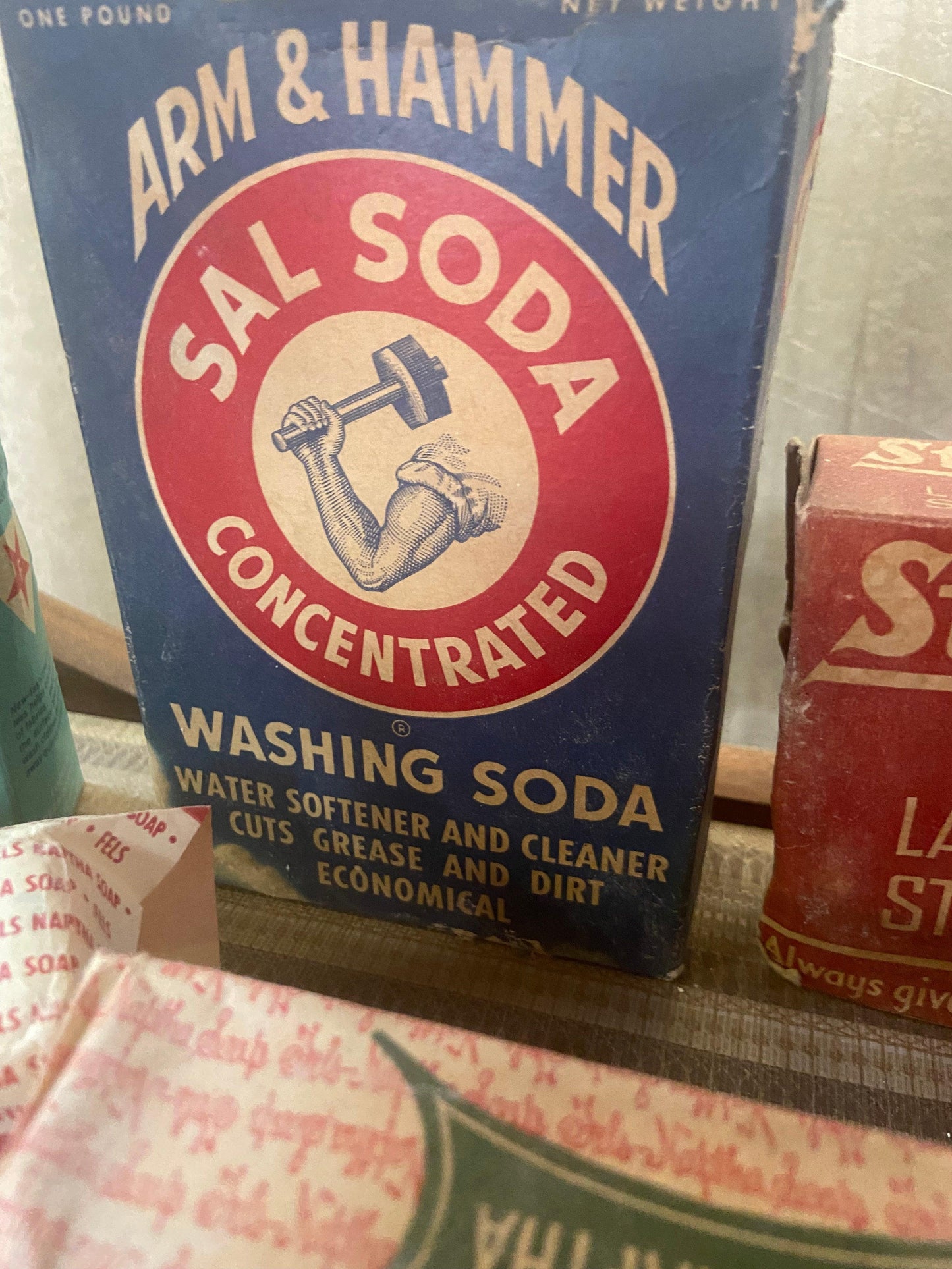 Vintage Arm & Hammer Washing Soda, Open Box, Partial Contents -Located at Funkyhouse Vintage Antique Store, Weiser Idaho