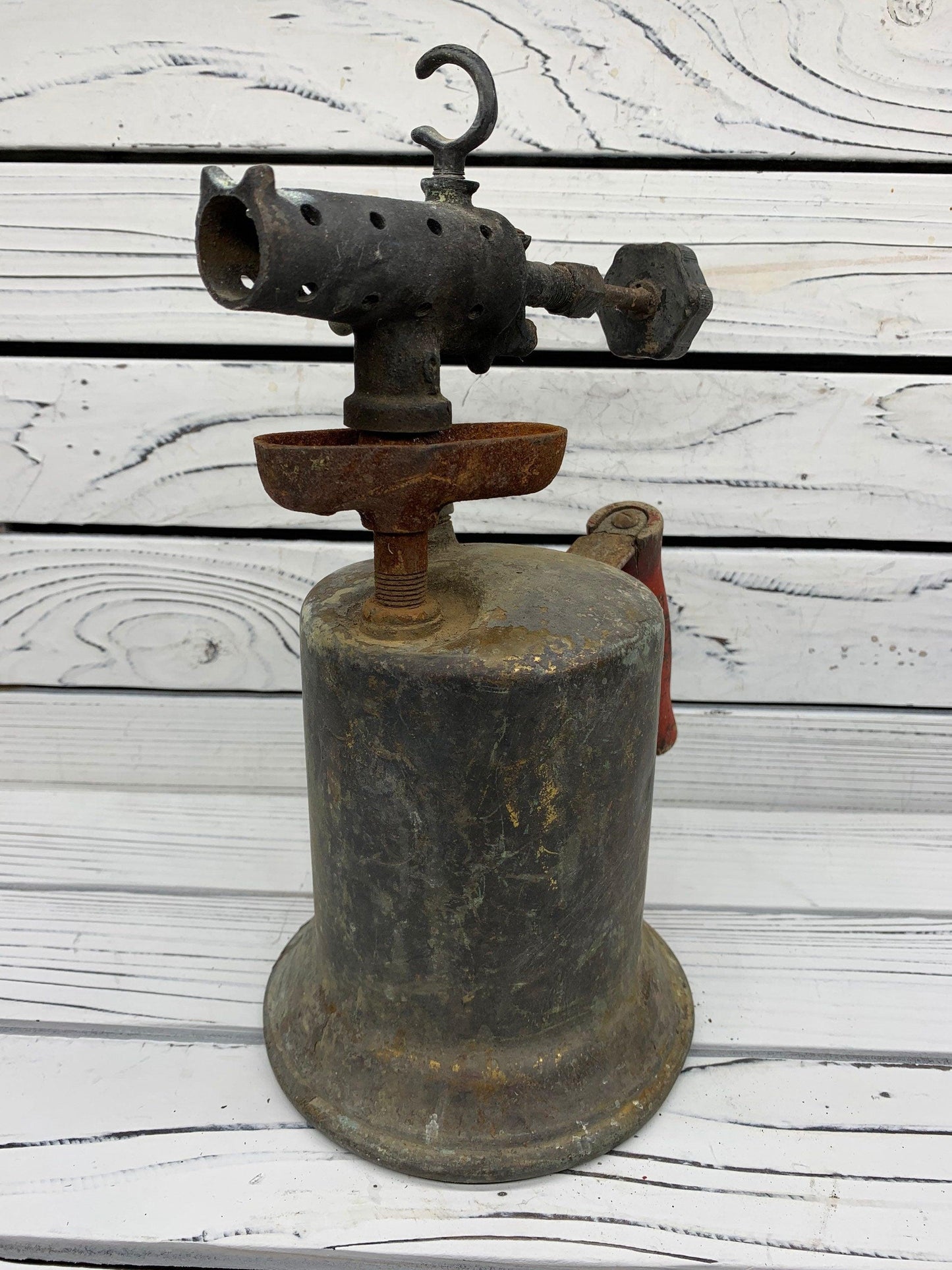 Vintage Blow Torch Brass, Antique Blowtorch with Red Handle, Industrial Dark Academia Decor, Man Cave or Garage, Indie Room Decor, Daft Punk -Located at Funkyhouse Vintage Antique Store, Weiser Idaho