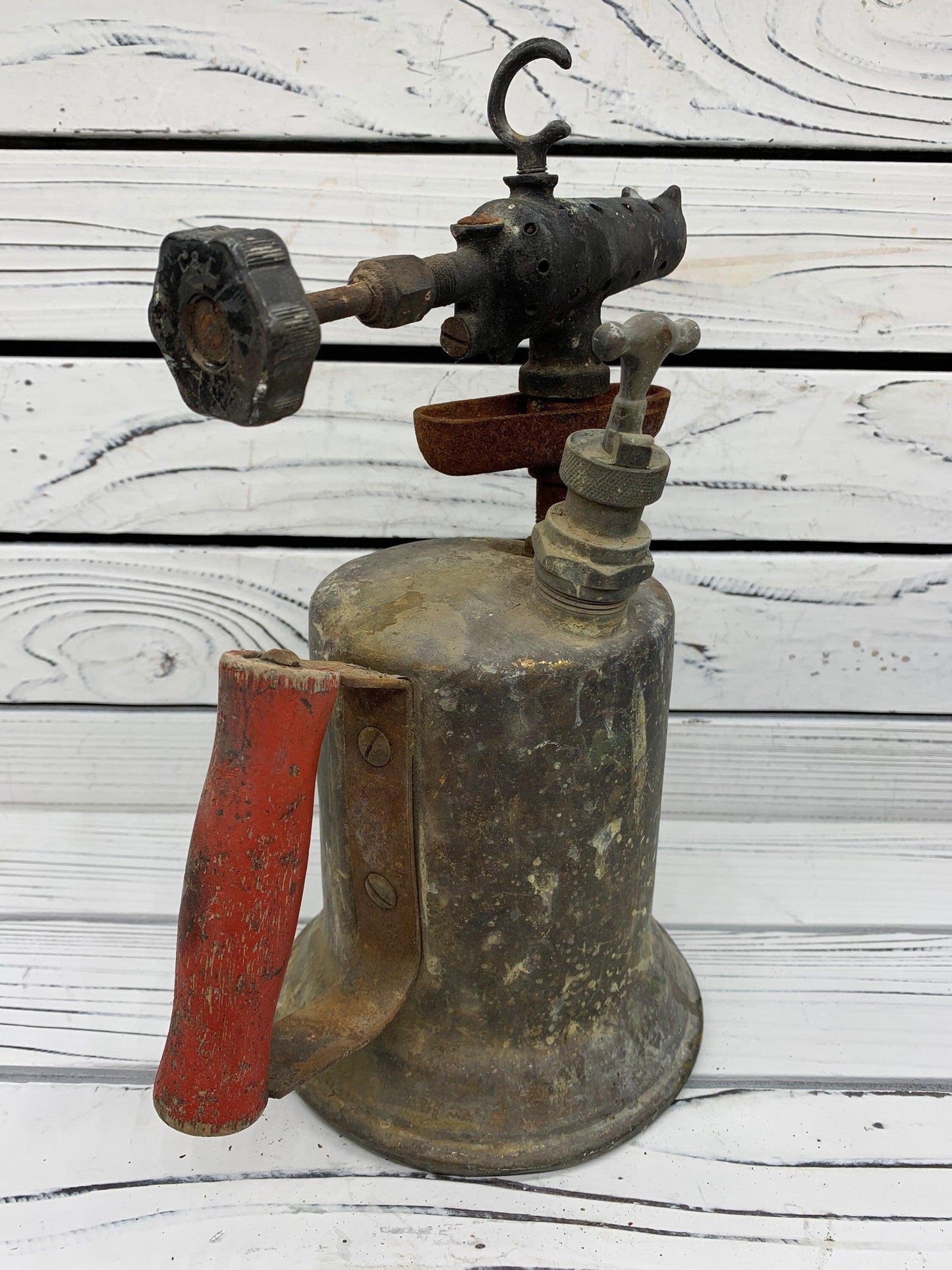 Vintage Blow Torch Brass, Antique Blowtorch with Red Handle, Industrial Dark Academia Decor, Man Cave or Garage, Indie Room Decor, Daft Punk -Located at Funkyhouse Vintage Antique Store, Weiser Idaho