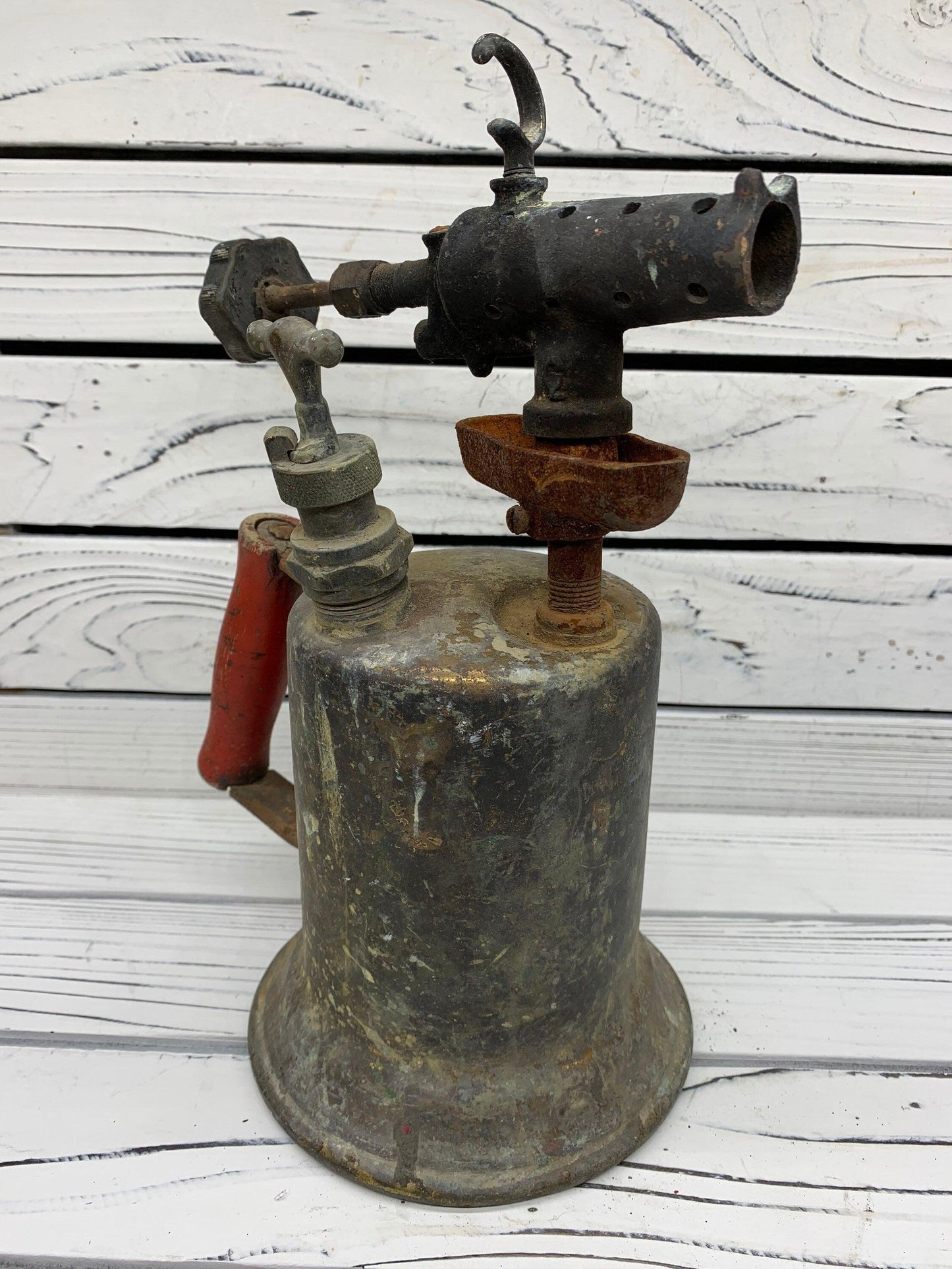 Vintage Blow Torch Brass, Antique Blowtorch with Red Handle, Industrial Dark Academia Decor, Man Cave or Garage, Indie Room Decor, Daft Punk -Located at Funkyhouse Vintage Antique Store, Weiser Idaho